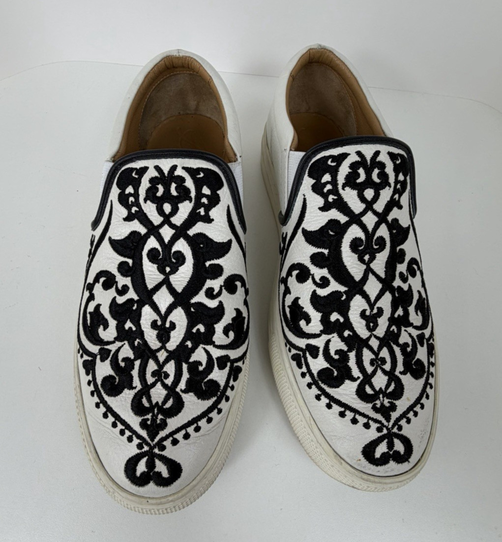 Brighton Women’s Size Moor Casablanca Embroidered Blk/White Leather Sneakers