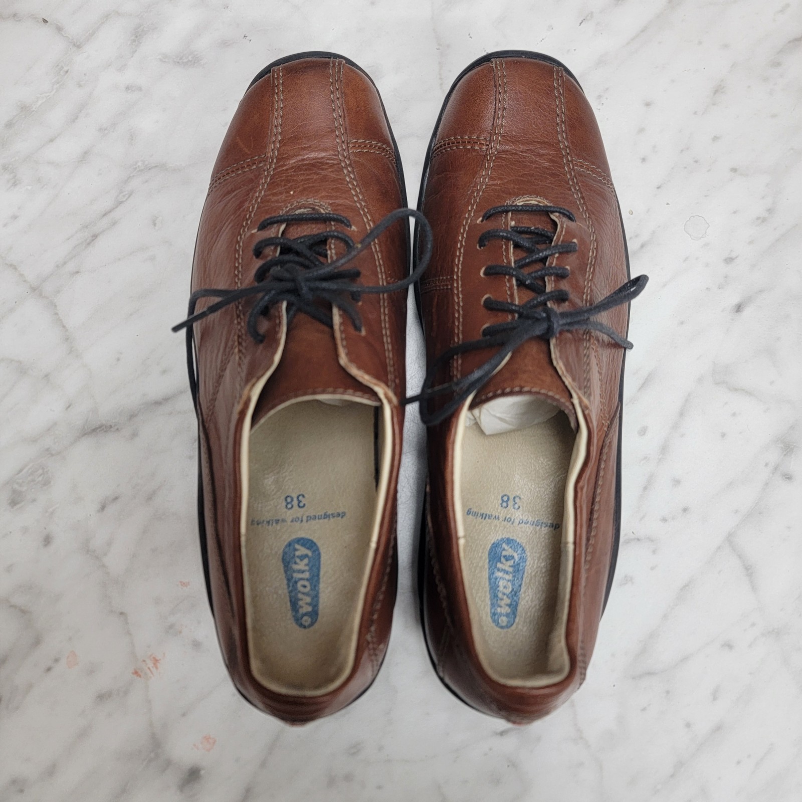 Wolky Shoes Womens Size 38 US 7 Casual Walking Sneakers Brown Leather Lace Up