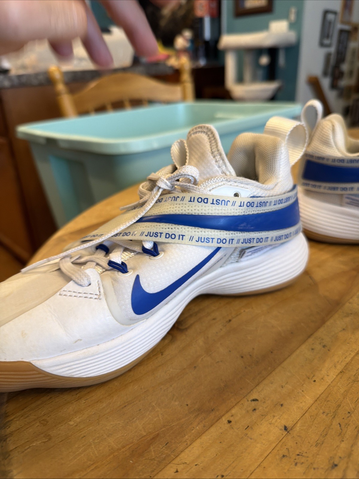 Nike React Hyperset Womens Shoes Sz 6.5 White Blue Volleybal Athletic CI2955-140
