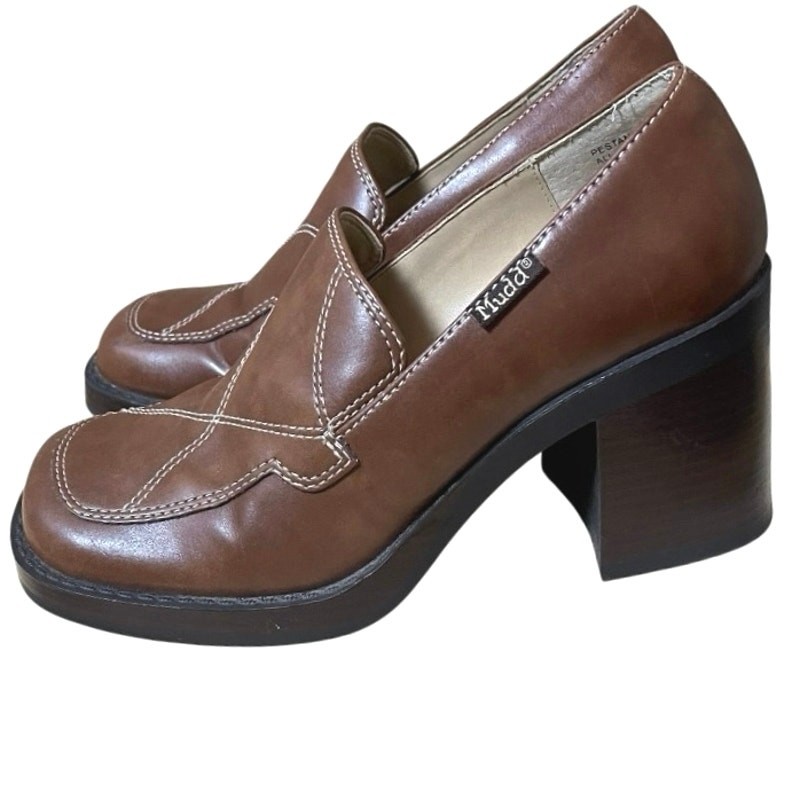 VTG Mudd 90s Y2K Brown Chunky Block Heel Platform Loafer Shoes Size 8 RARE