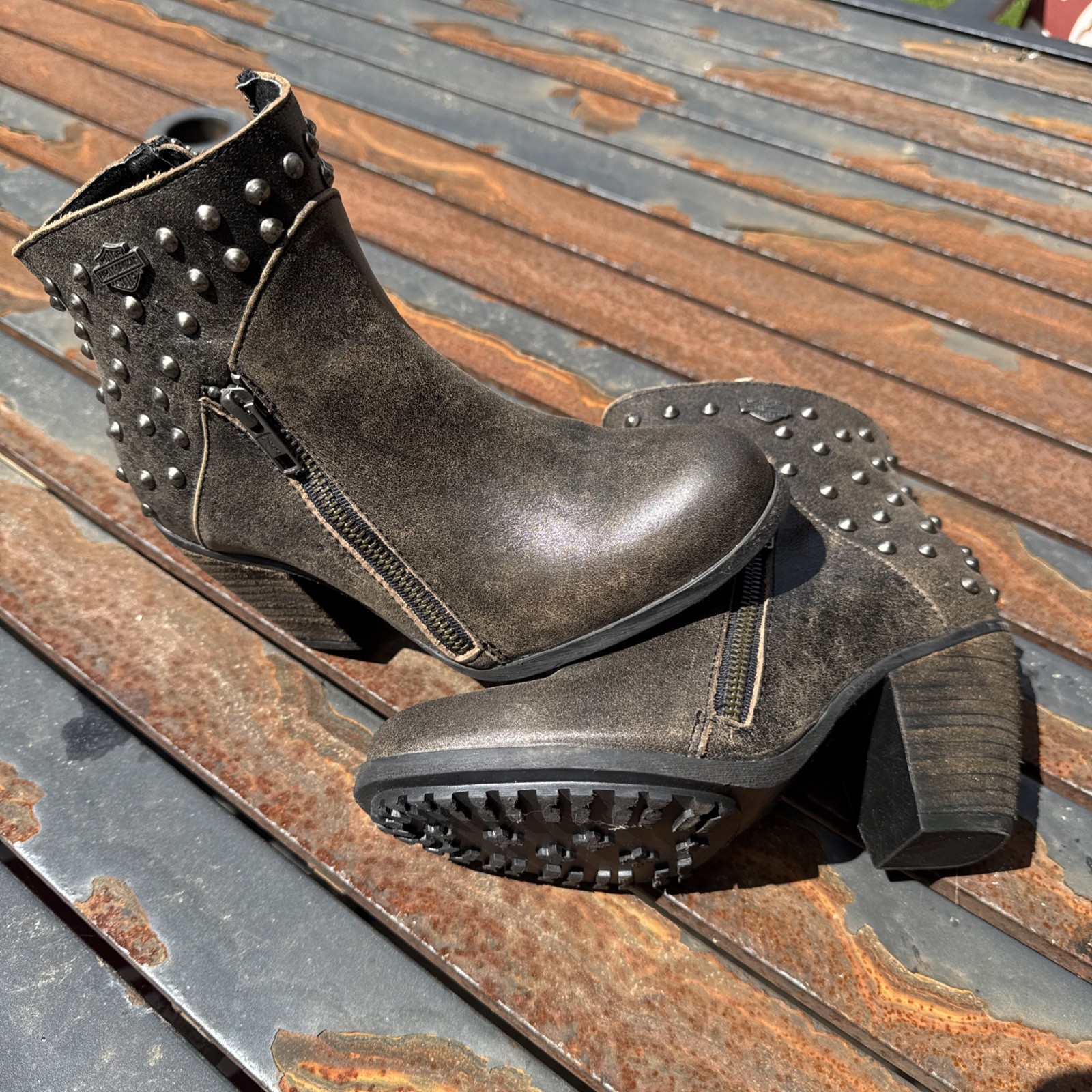 HARLEY DAVIDSON BIKER CHICK! Wexford Womens 6 Black Studded Leather Worn Once