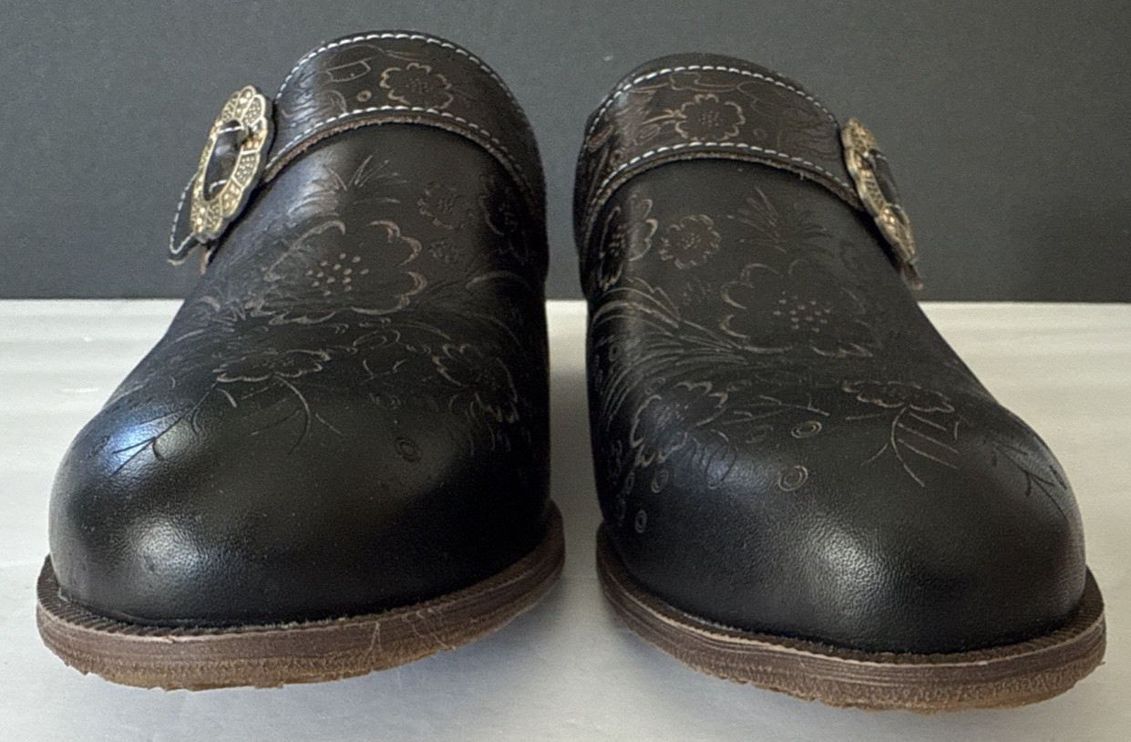 L’Artiste Spring Step Brown Hand Painted Floral Leather Clog Mule Size 42/US 11