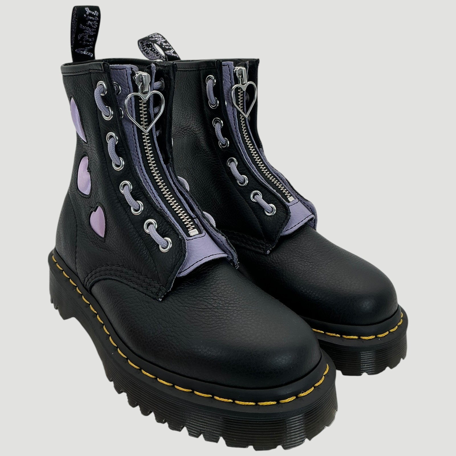 Dr. Martens 1460 8-Eye Zip Heart Women’s Size 6 Black Leather Boots NIB