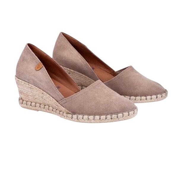 Verbenas Taupe 100% Leather Suede Espadrille Wedge Shoes Size 39 US 8