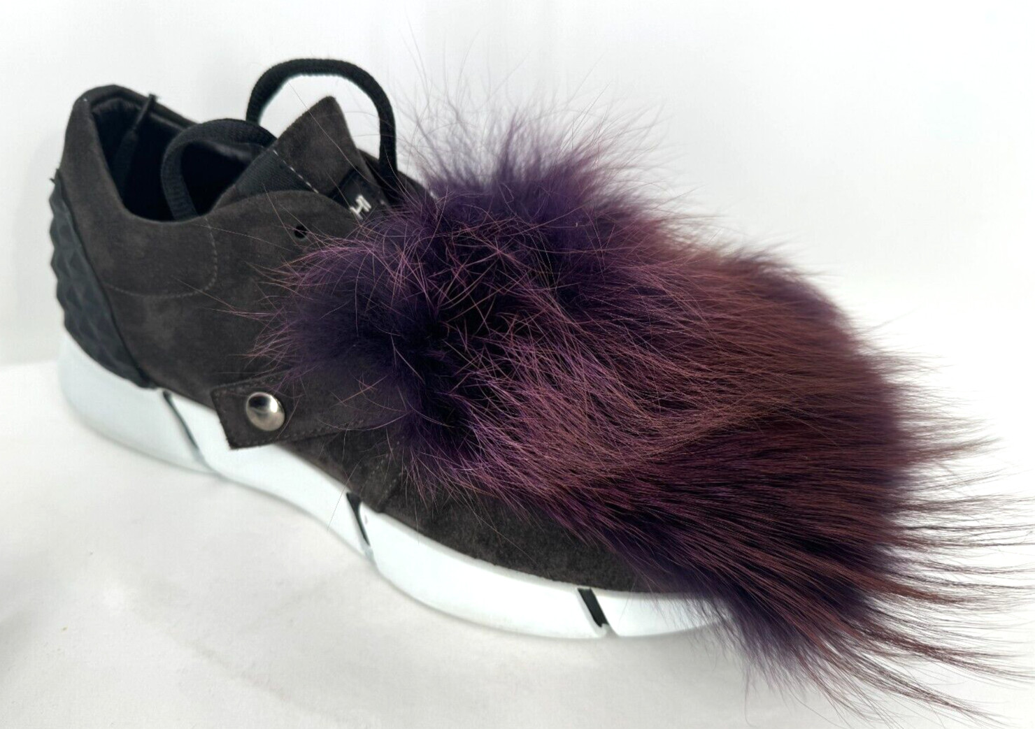 $550 Elena lachi Earth Brown Leather Suede Genuine Fox Fur Sneakers Shoes Sz 40