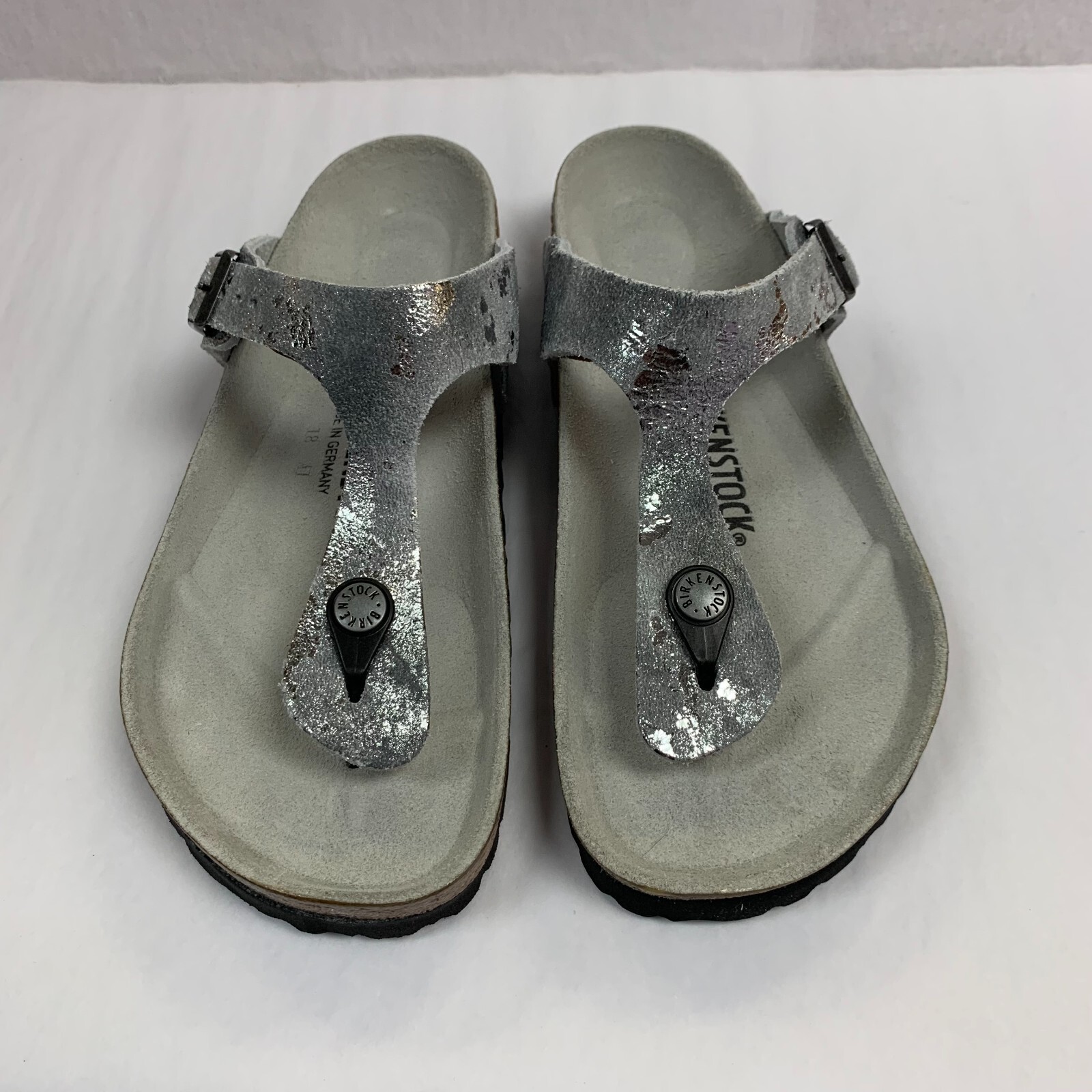 Birkenstock New w/ Box Gizeh Vintage Metallic Gray Silver Suede Reg Select Size