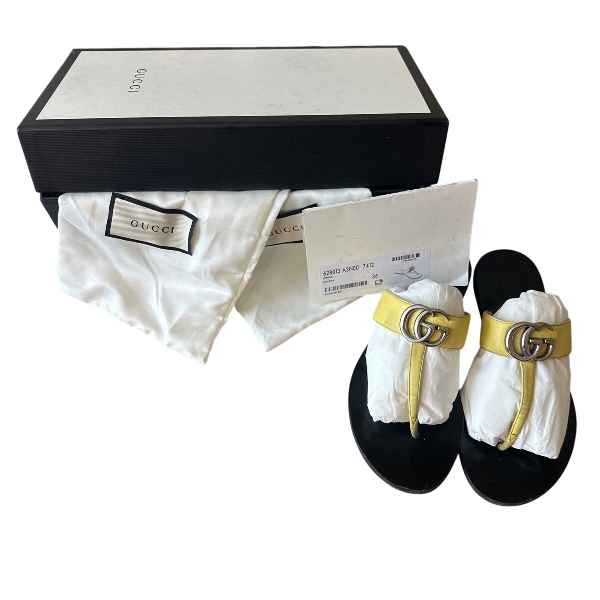 Gucci Lifford Double G Marmont Thong Sandals Banana Yellow 36
