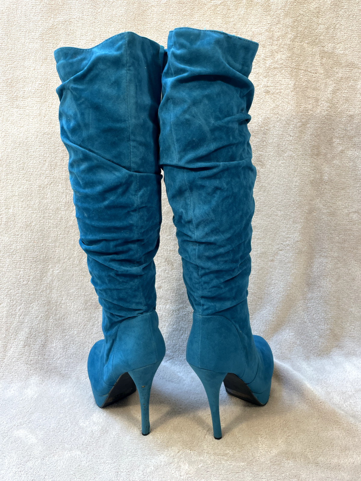 High Heels 18″ Knee-High 5.5″ Platform Stiletto Blue Faux Suede Zipper Sz7 Machi