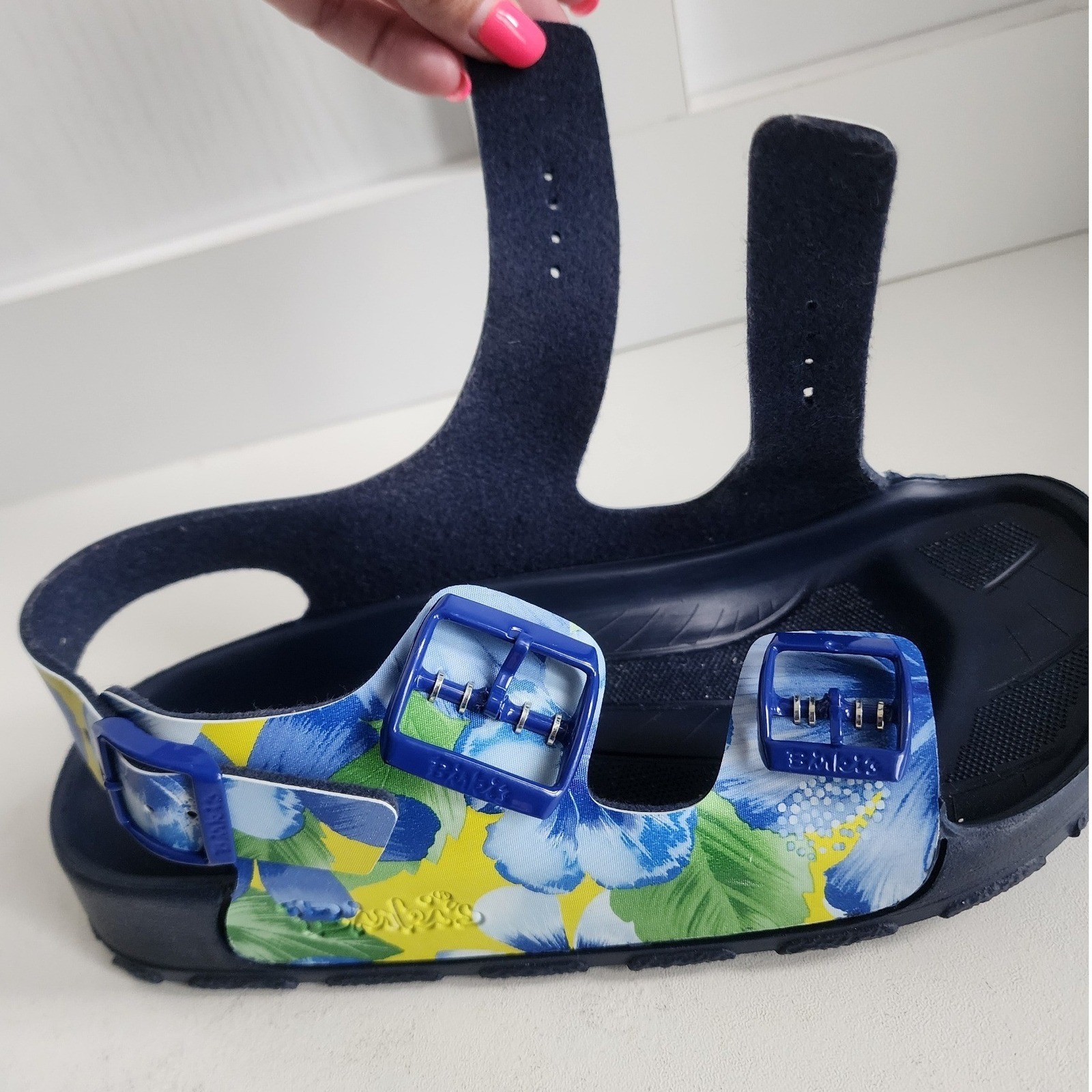 Birkenstock Birkis Sansibar Floral Sandals Blue Yellow Hibiscus Size 37 Women 6