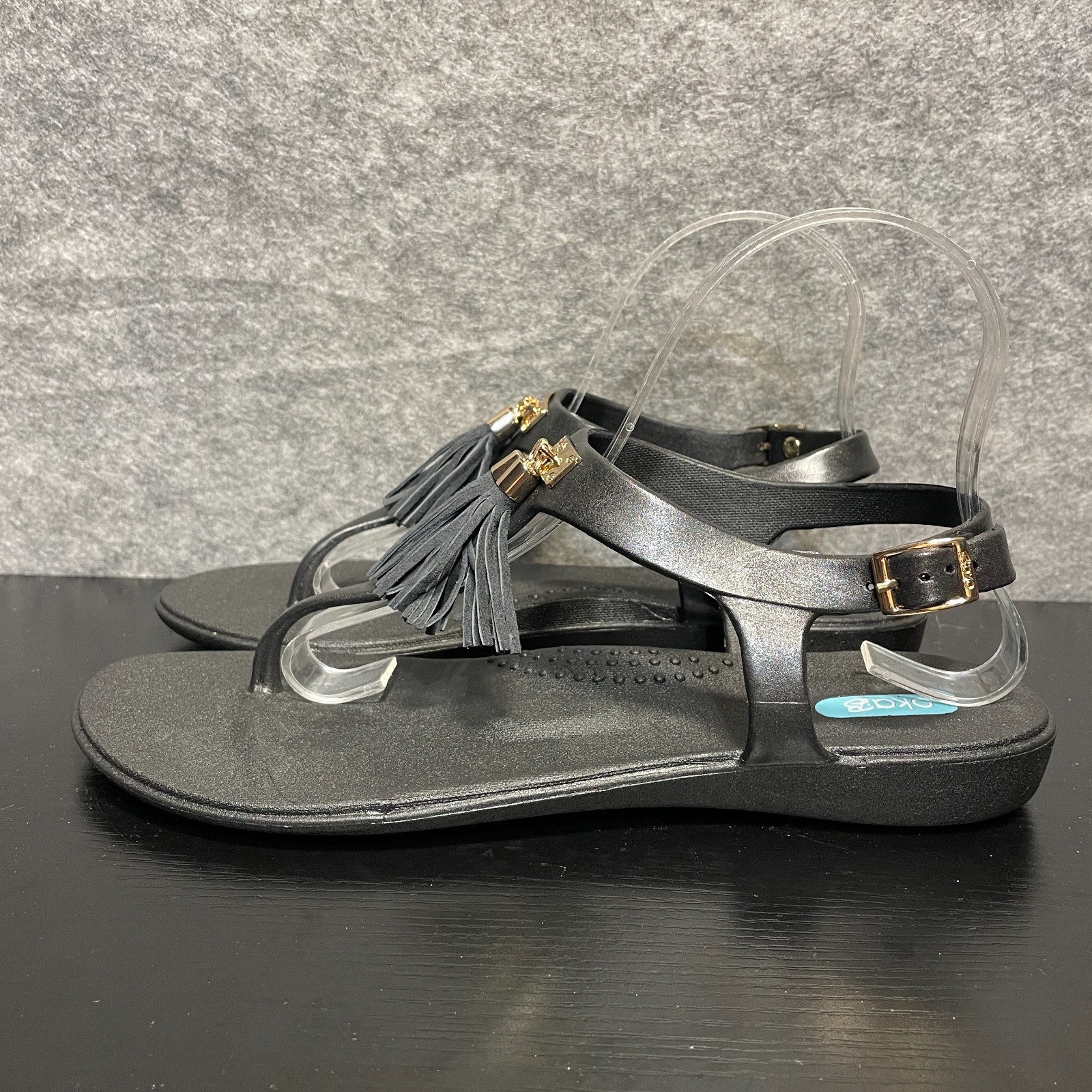 Oka-B Thong Sandals Womens 9 Black Tassel Jelly Comfort Flip Flops Summer New