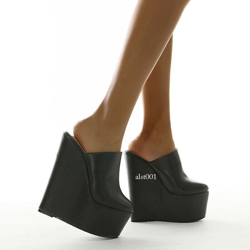 Women High Heels Platform Mules Closed Toe Clogs Wedge Sandals Slide Dress Shoes