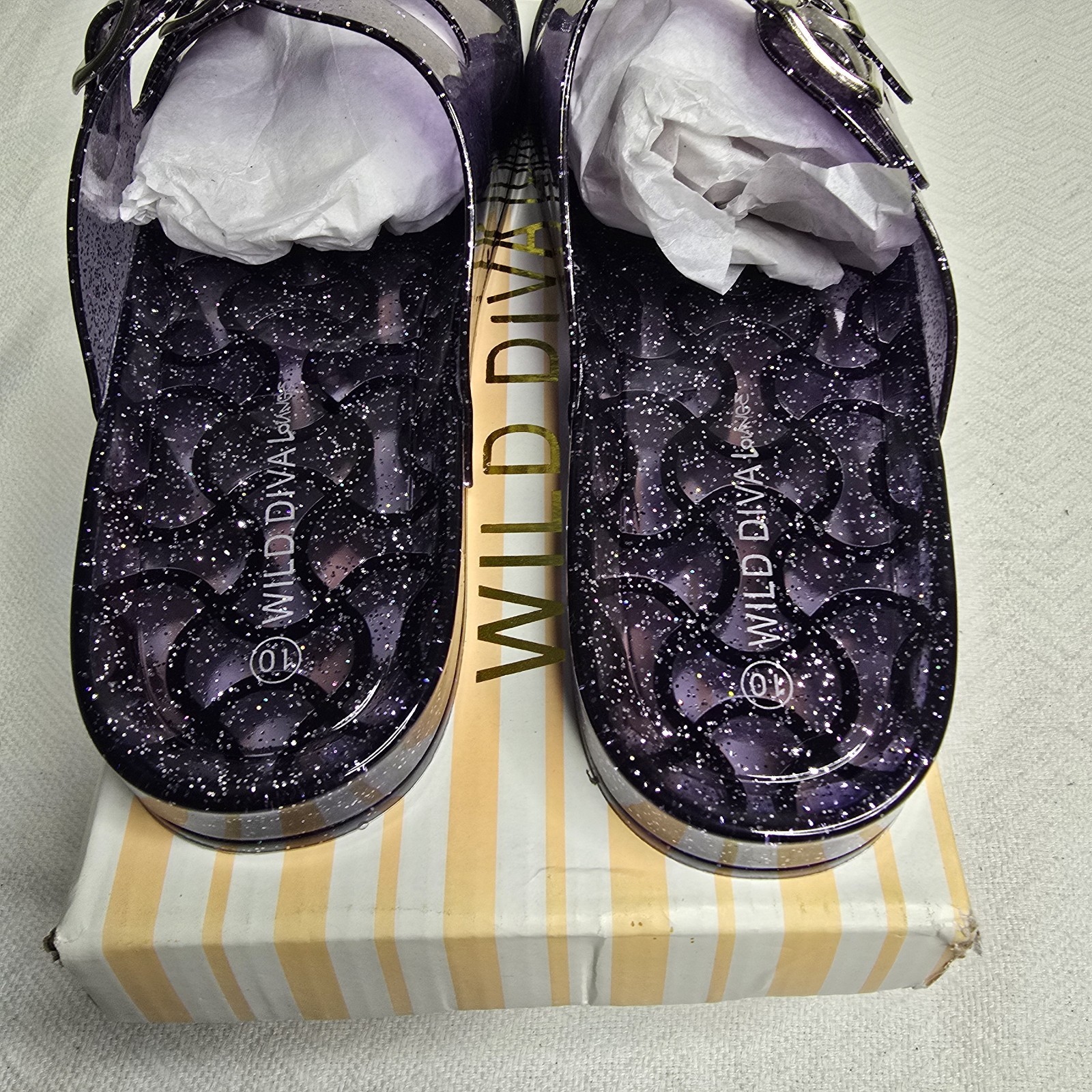 Wild Diva Purple Glitter Double Buckle Adjustable Strap Slide Sandals Women’s