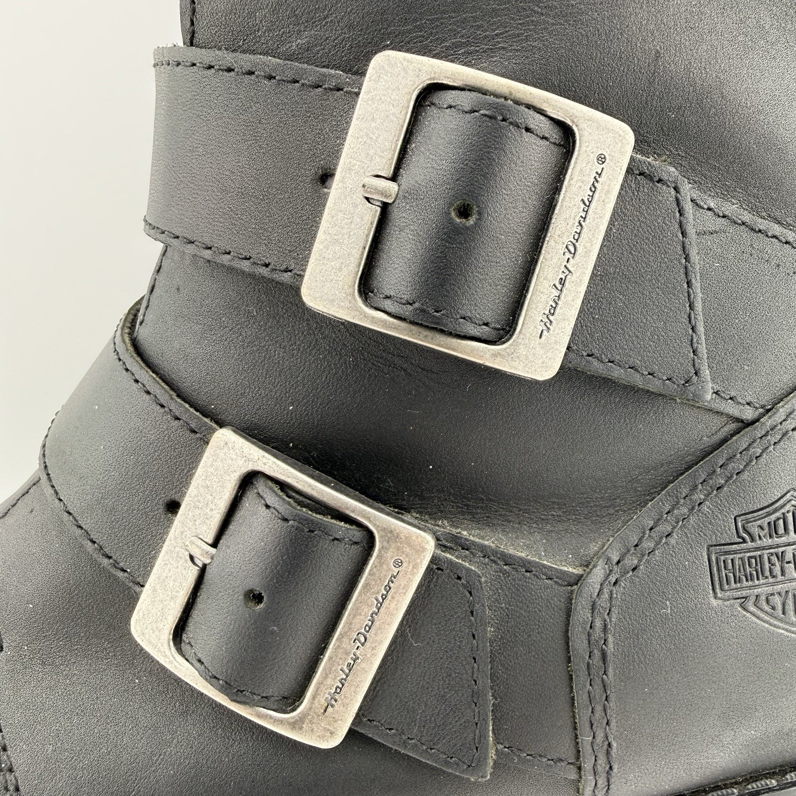 Harley Davidson Womens Black Biker Motorcycle Gothic Buckle Boots 8.5M CLEAN