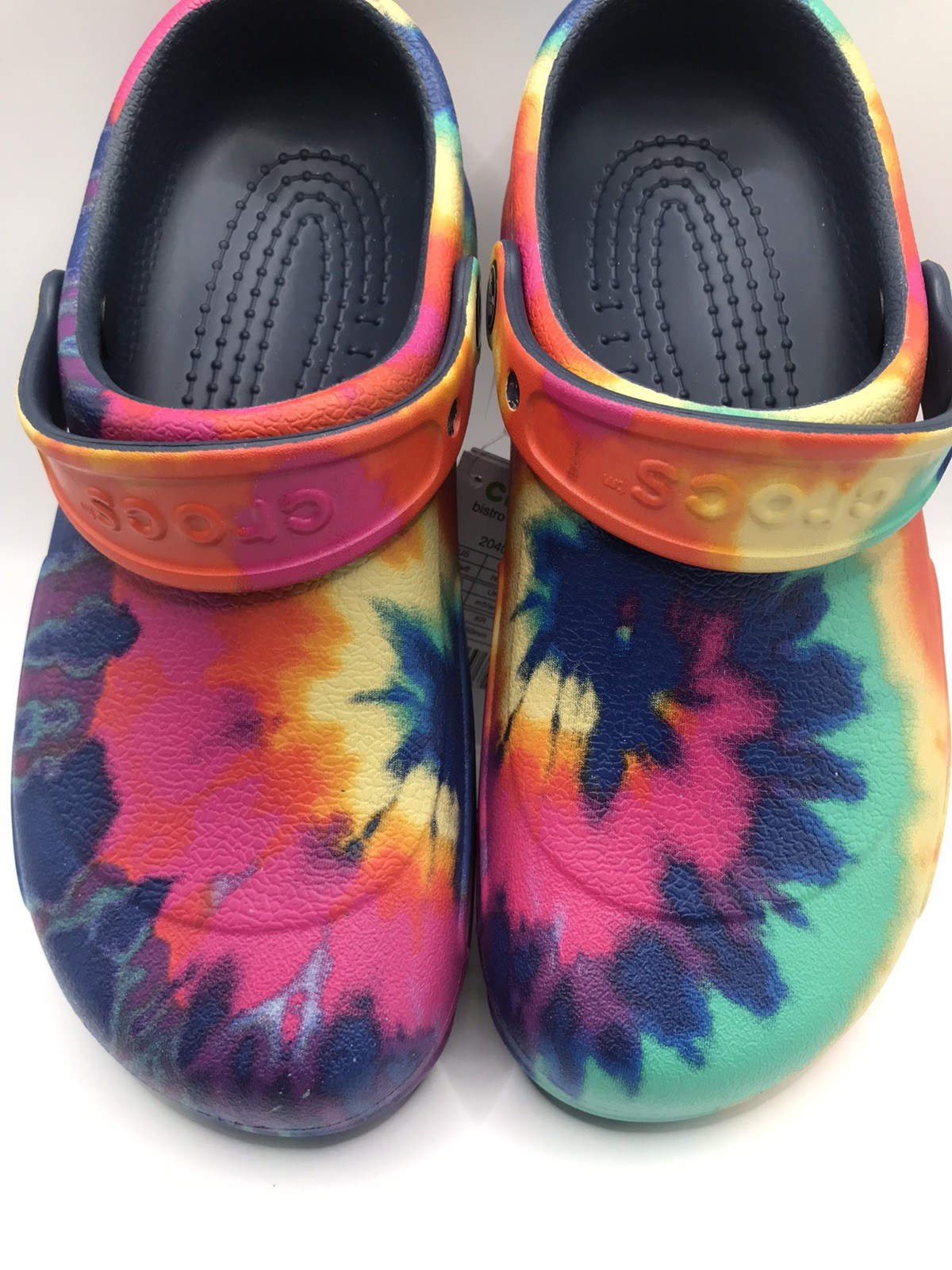 WOMEN’S CROCS AT WORK MULTI COLOR TIE DYE BISTRO GRAPHIC CLOGS SIZE 8 NWT