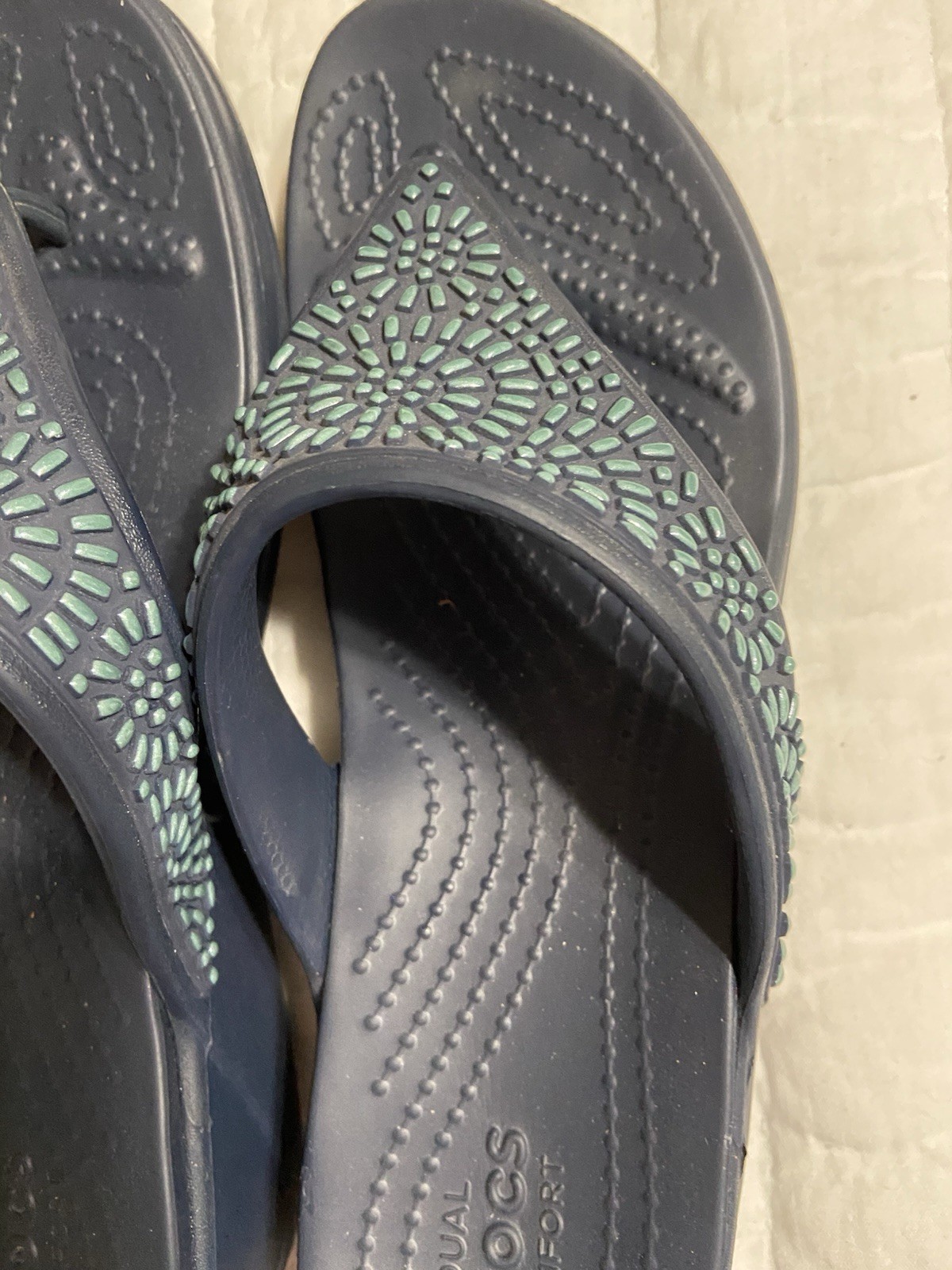 Dual Crocs Comfort Size 9 Monterey Diamante Turquoise Beaded Navy