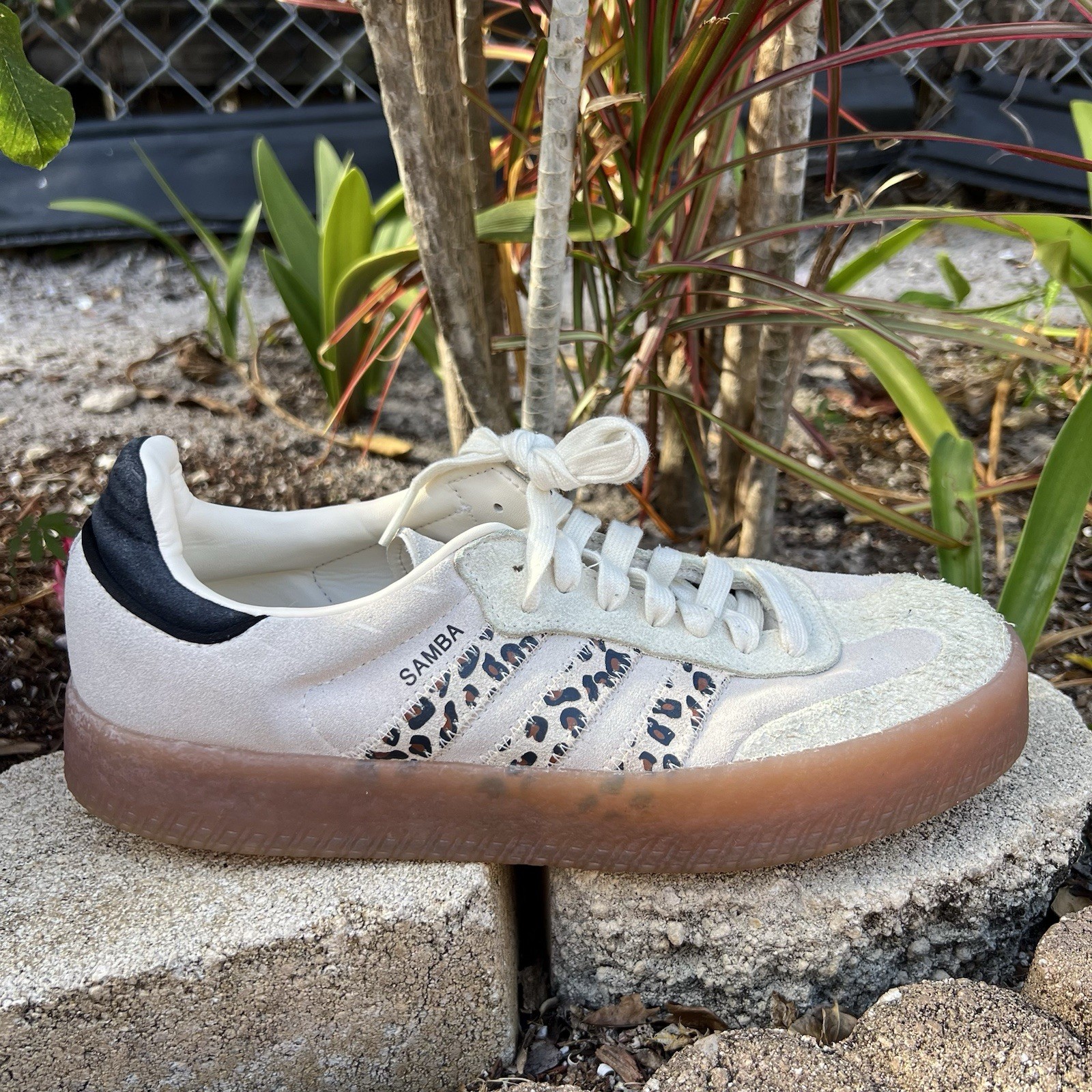 Adidas Women’s Sambae Leopard Off White JI4226 Size 10 Platform Sneakers