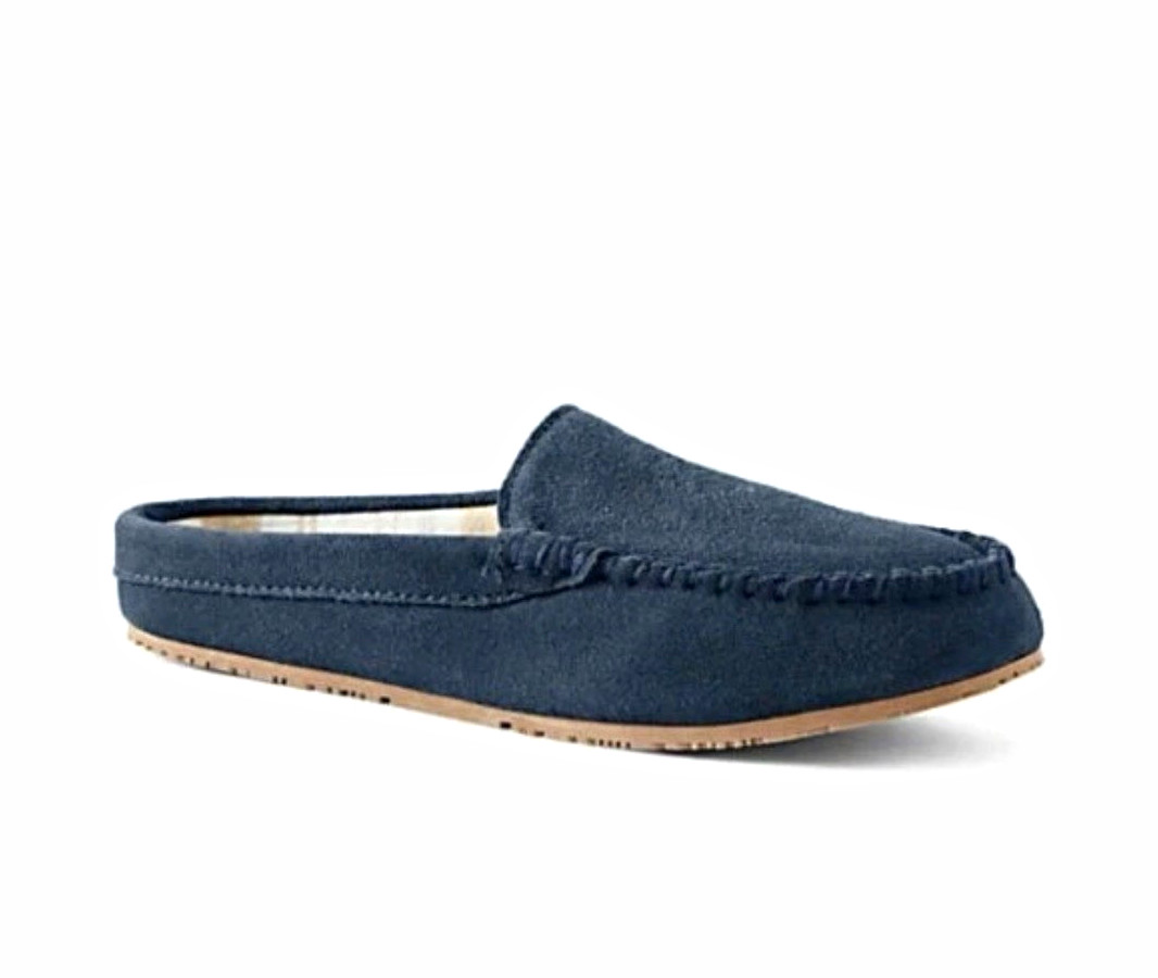 Lands’ End Women’s Blue Suede Clog Slippers Cushioned Flannel Lined US 9 M