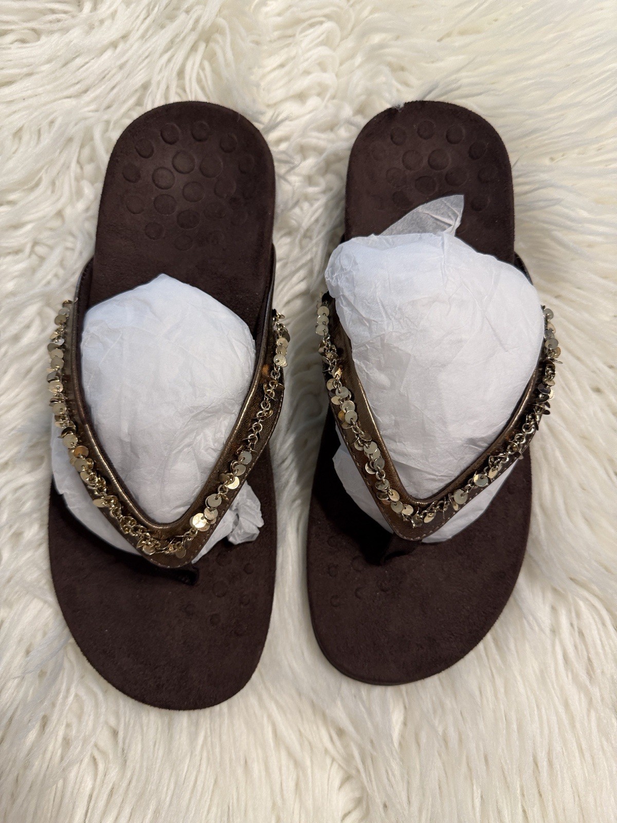 Vionic Brown Sequin Thong Sandals size 8 BNWOT see all photos