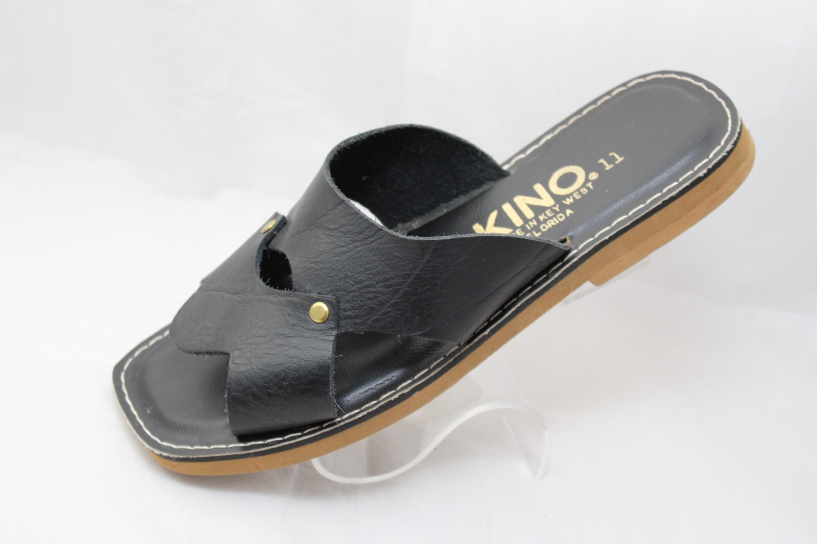 Kino Slides Sandals Women’s 11 ( INSOLE 11″ ) Black Leather Straps Slip-On Flats
