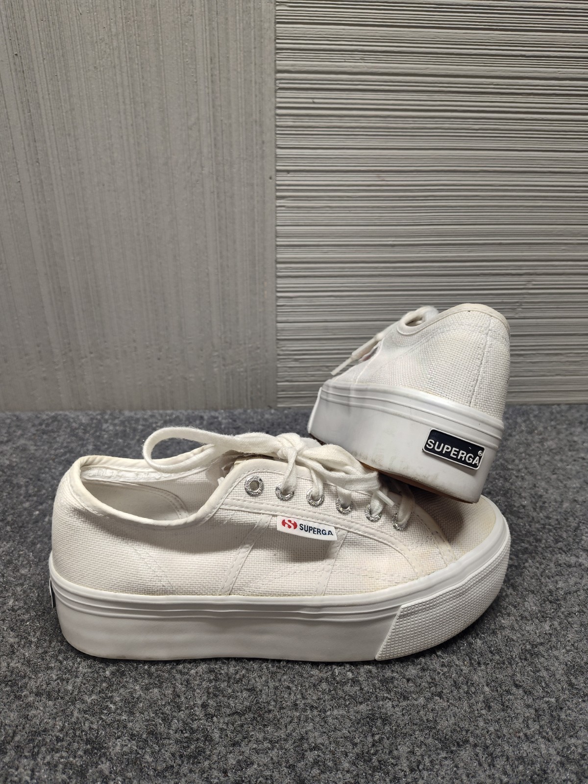 Susperga Women Platform Sneakers 39 White Lace Up Thick Rubber Sole Logo Outdoor