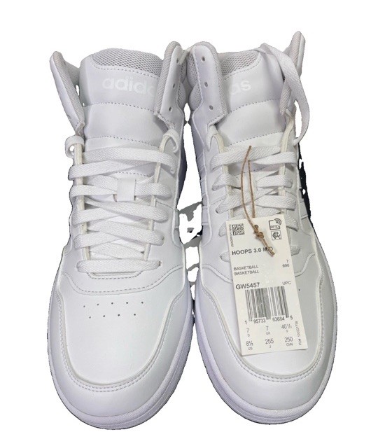 Adidas Hoops 3.0 Mid White Basketball Shoes Women’s 8.5 High Top Sneakers GW5457