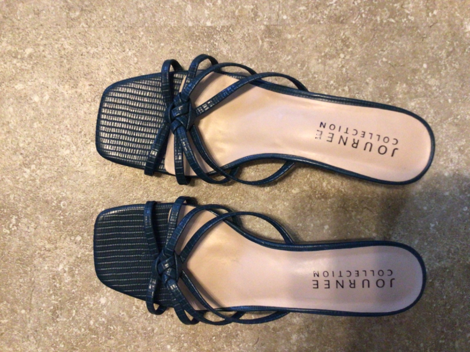 Journee Womens Blayke Knotted Strappy Slip On Wedge Heel Sandals Blue Size 7 1/2