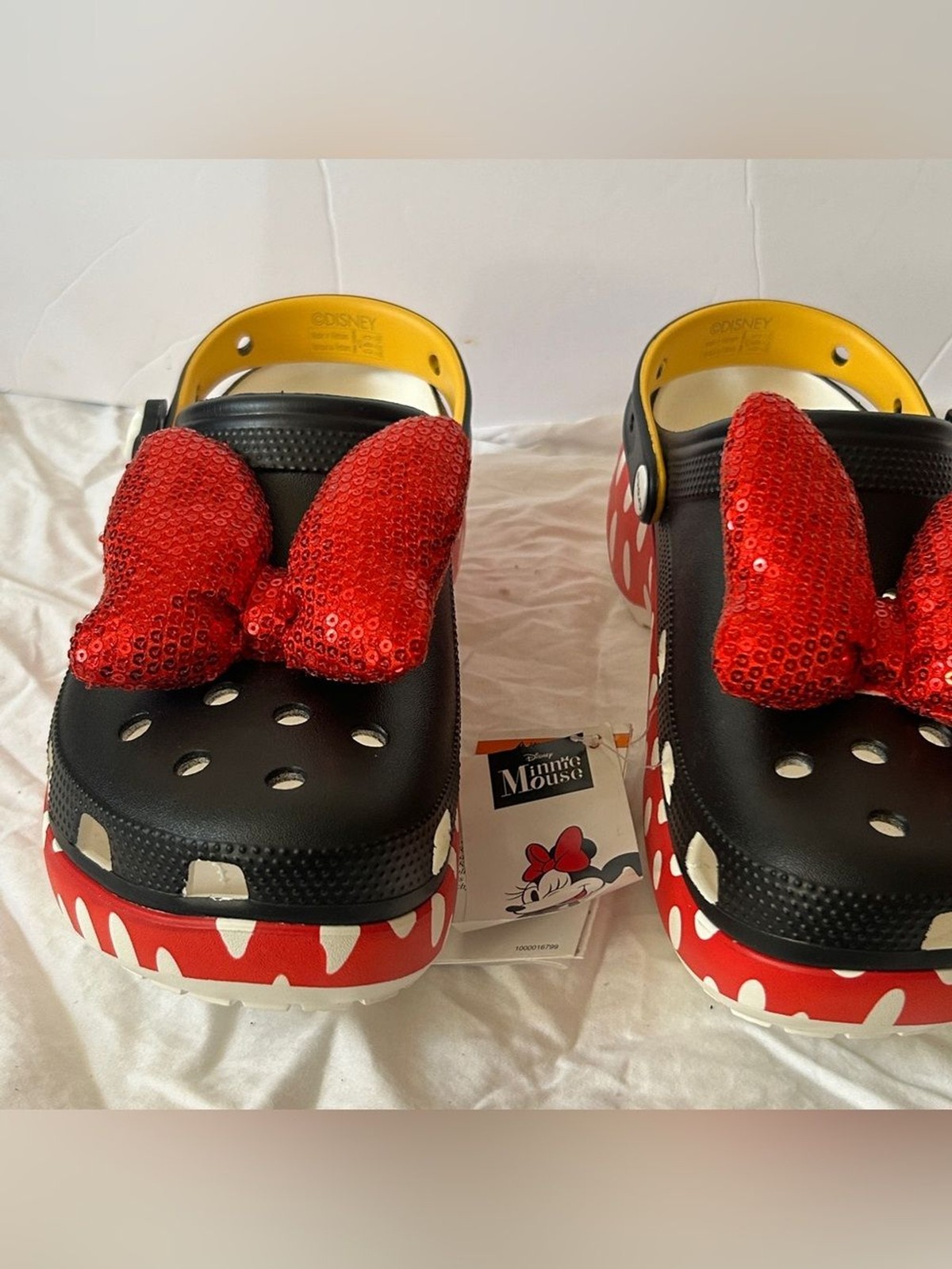 NEW Disney X Crocs Women Minnie Mouse Platform Clog Sequin Bow Whimsical collab