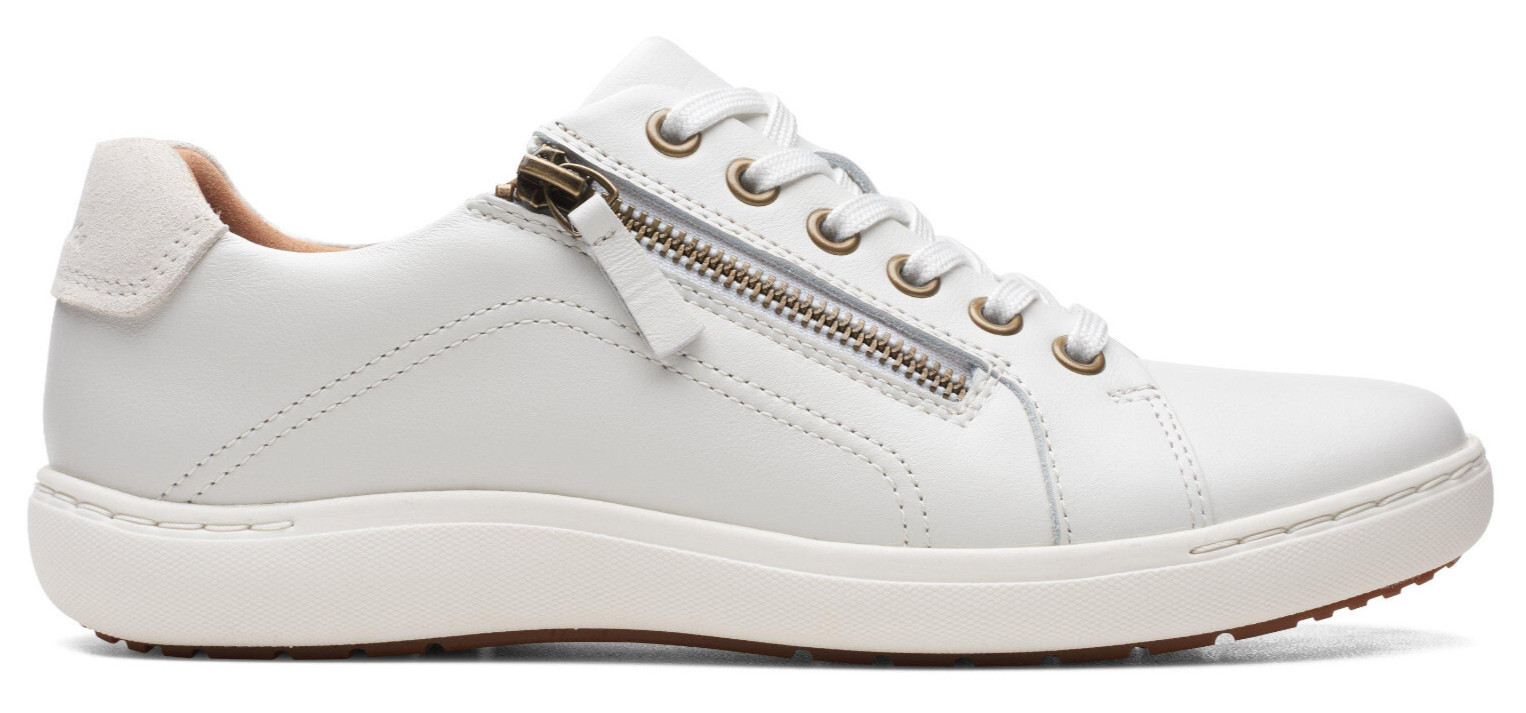 Clarks Women’s Nalle Lace White Leather Sneakers (Select Size)