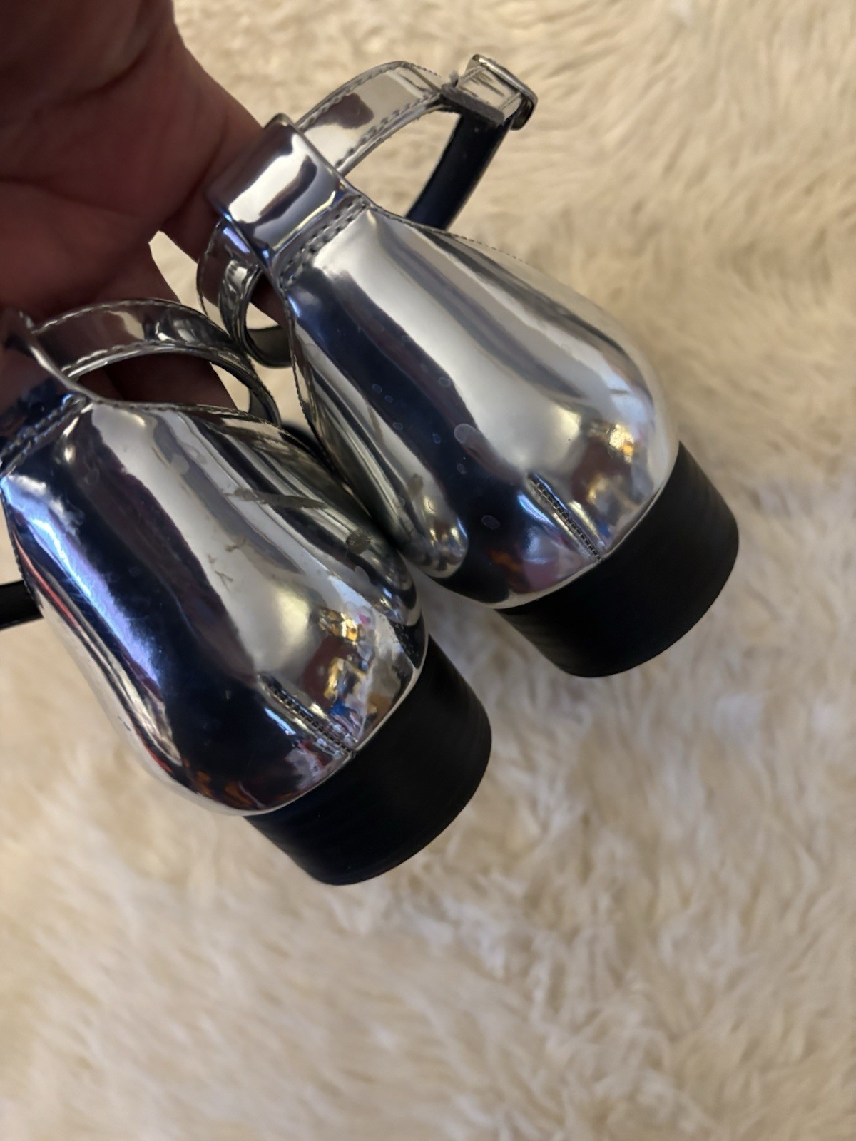 Lane Bryant 11W Silver Flat Shiny Ankle Strap Covered Toe Pointy Comfort Sleek