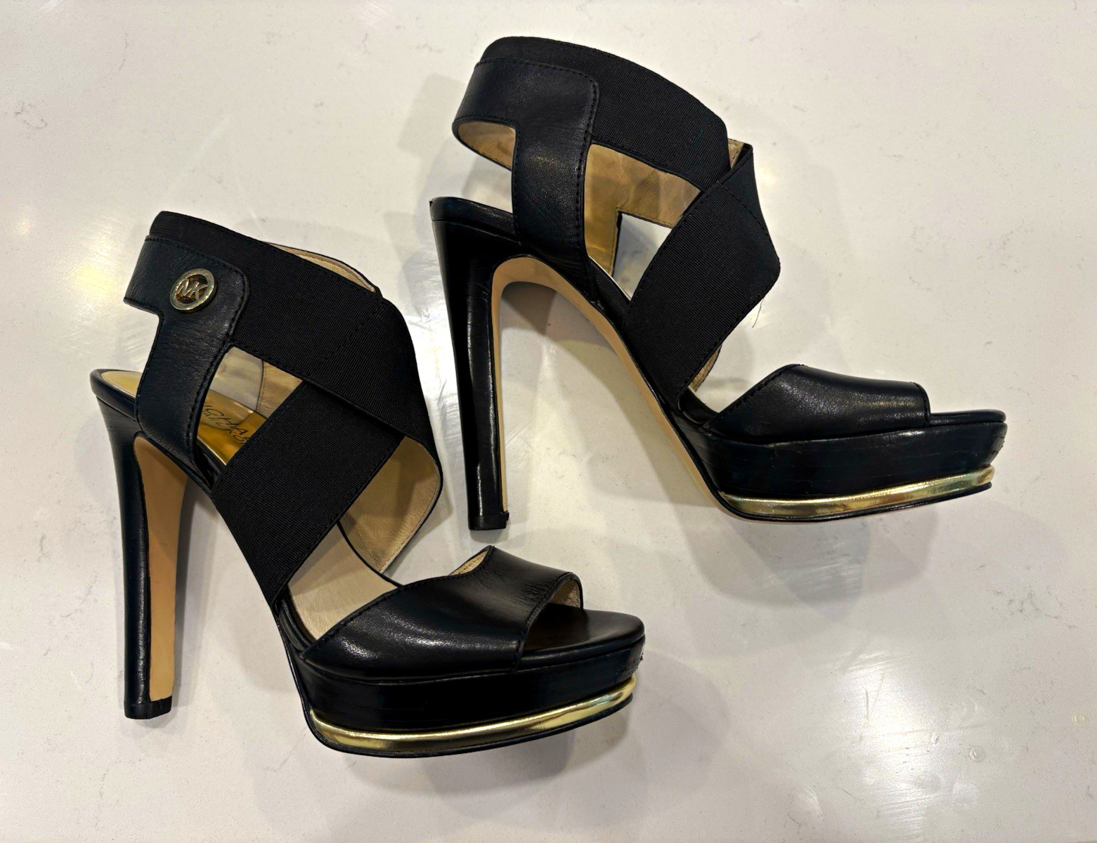 Michael Kors Women’s Black Leather Strappy Open Toe Slip On Stiletto Heel US 5