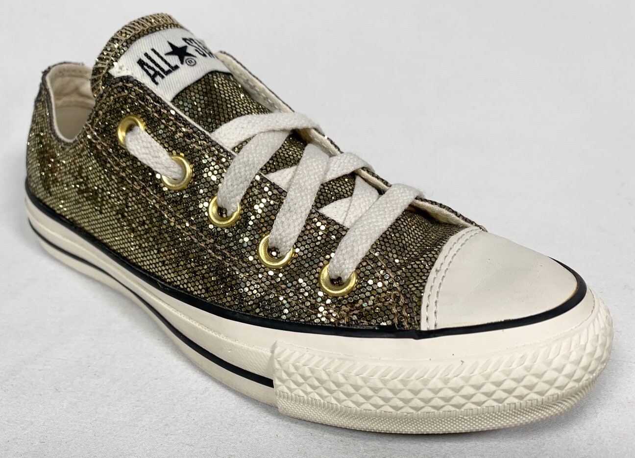 CONVERSE ALL STAR Gold Glitter Metallic Sequin Women US Size 5 Low Top Sneakers