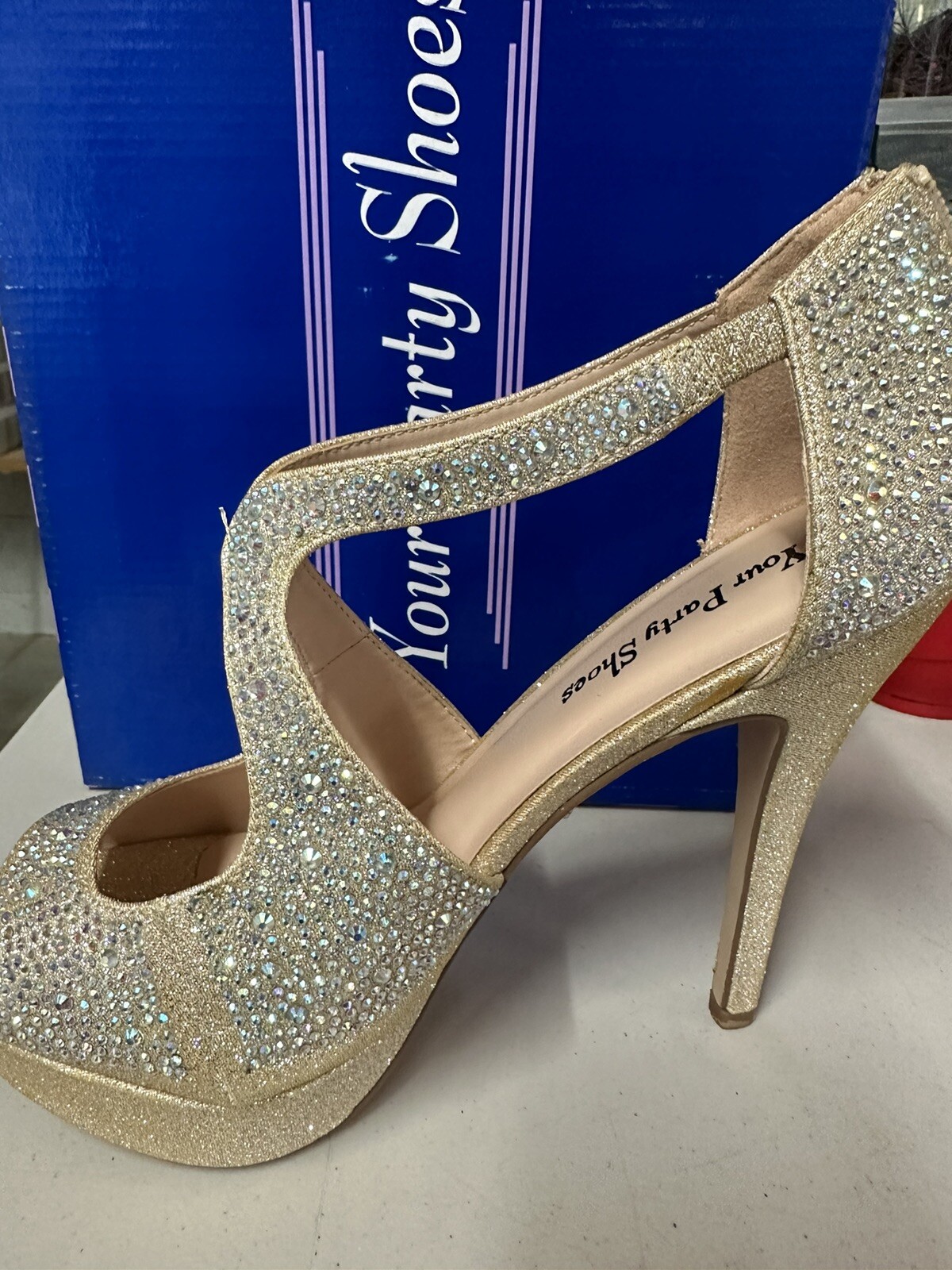 Your Party Shoes Nude Rhinestone Size 8 Ultra High Heels Dancing, Prom, Pageant