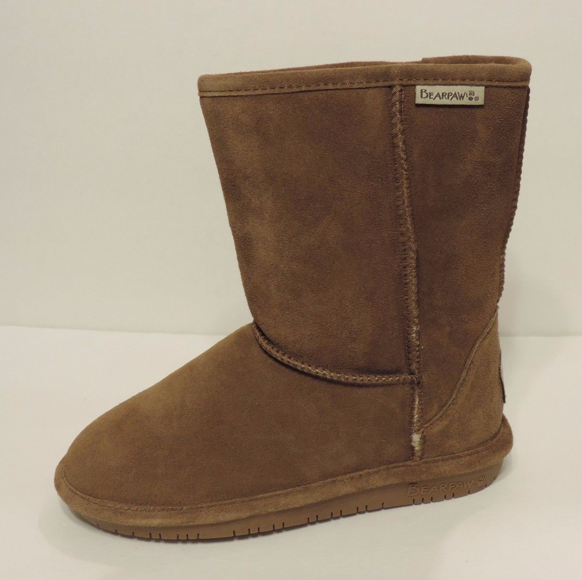 New Bearpaw Emma Short 608 W Hickory Cow Suede Upper Sheepskin wool blend beige
