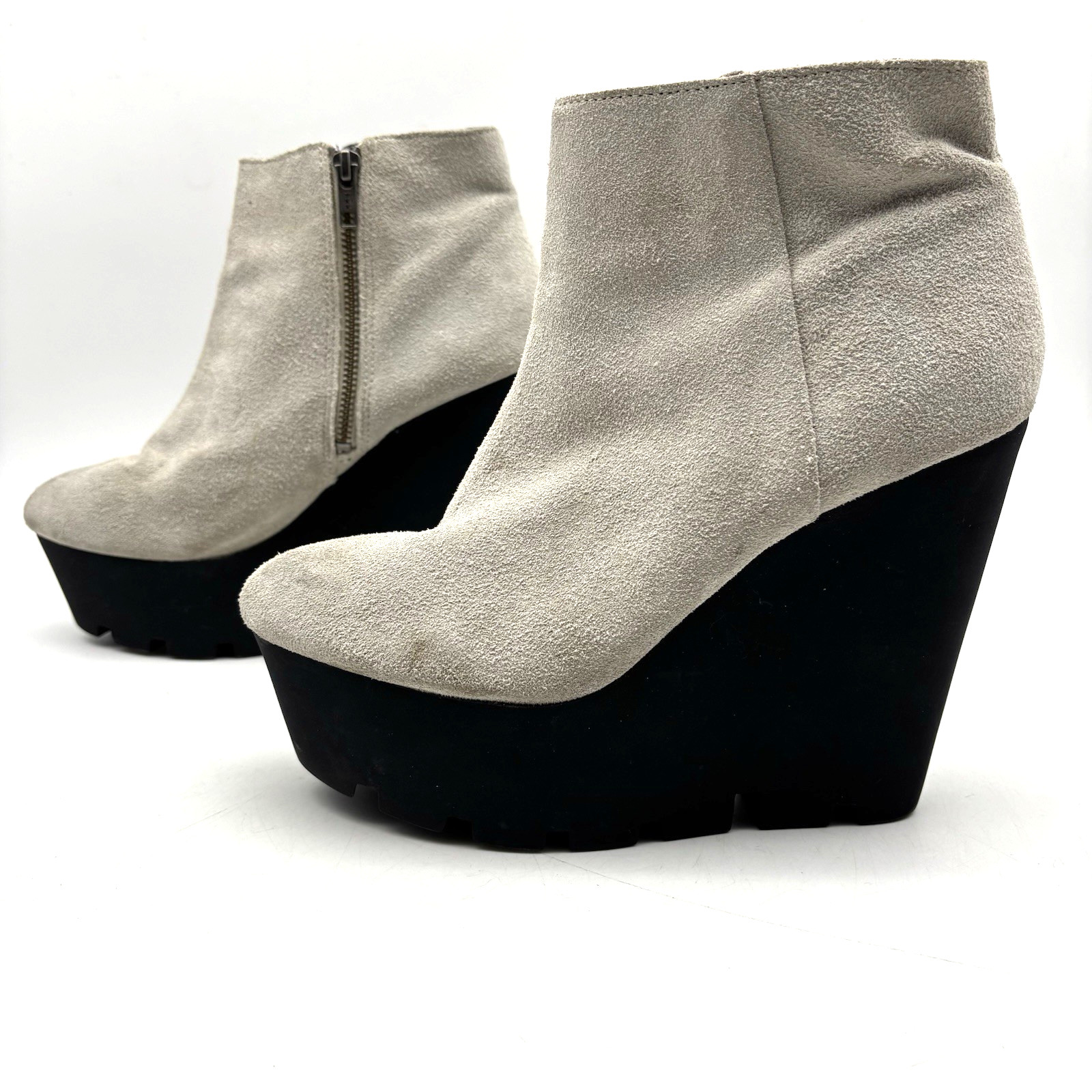 Vintage 00s Y2K Cheap Monday Monolith Gray Suede Leather Platform Wedge Boots 9
