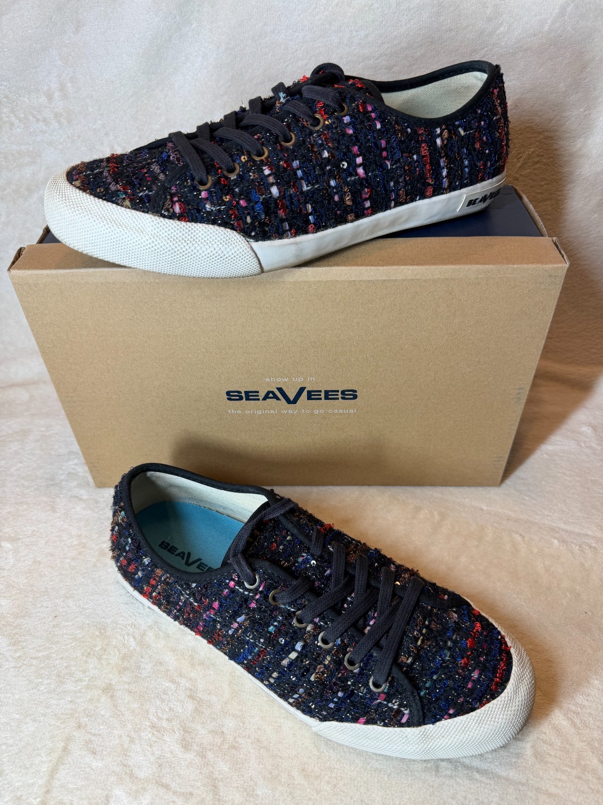 SeaVees Monterey Black Tweed Boucle Sneaker Size Woman’s 9 EUC