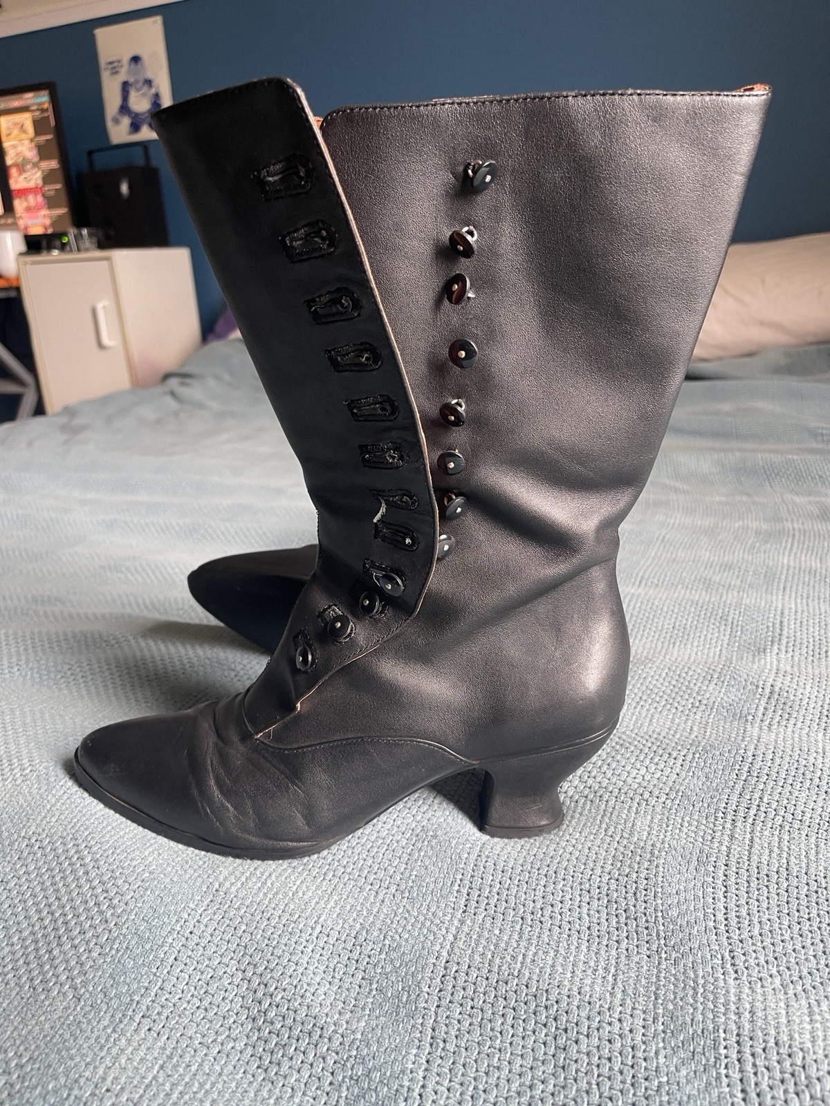 American Duchess Tall Tavistock Black Leather Victorian Mid-Calf Button Boot