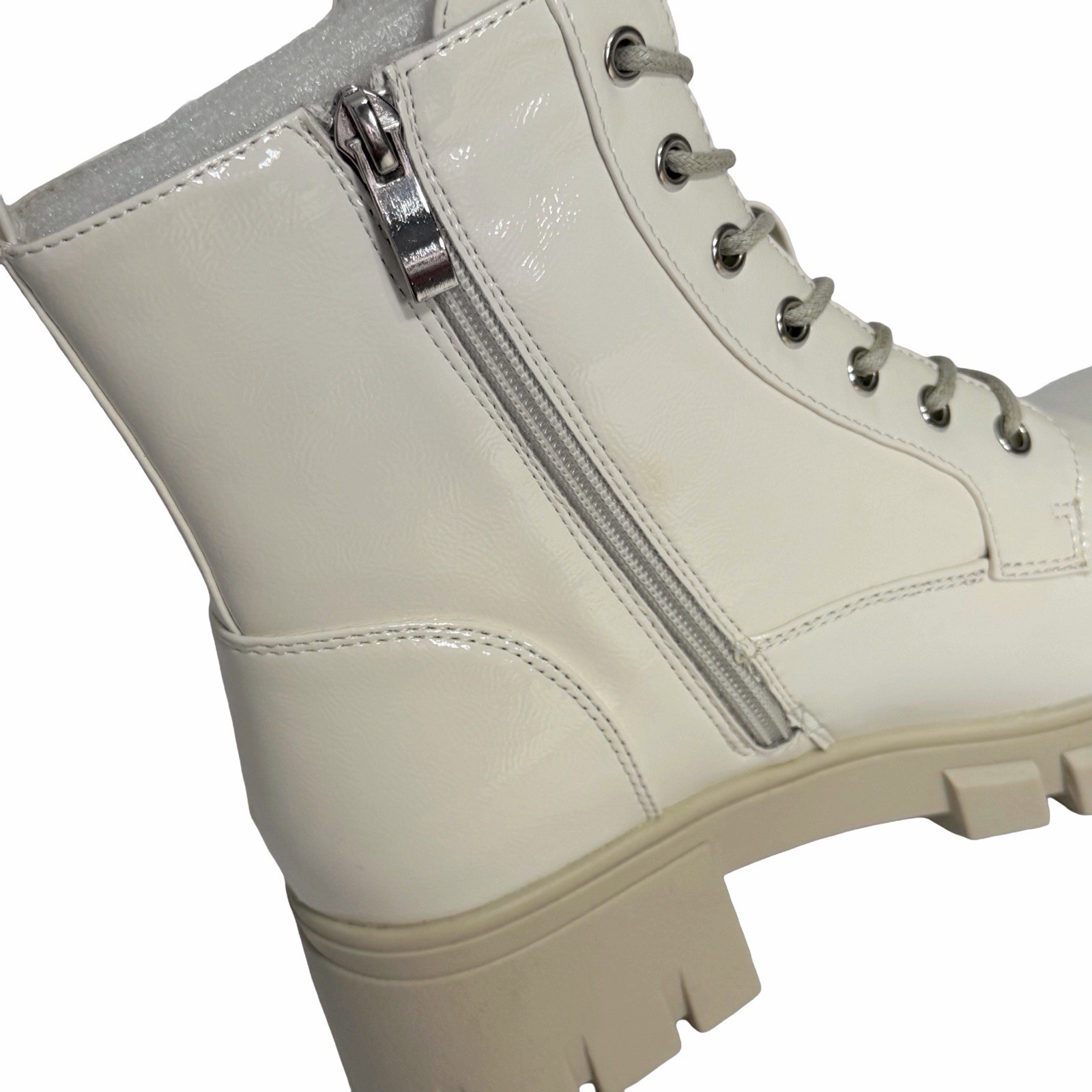 Hey Girl by Corkys Cray Combat Boots Women’s Size 9 Ivory Patent Lug Sole Zip