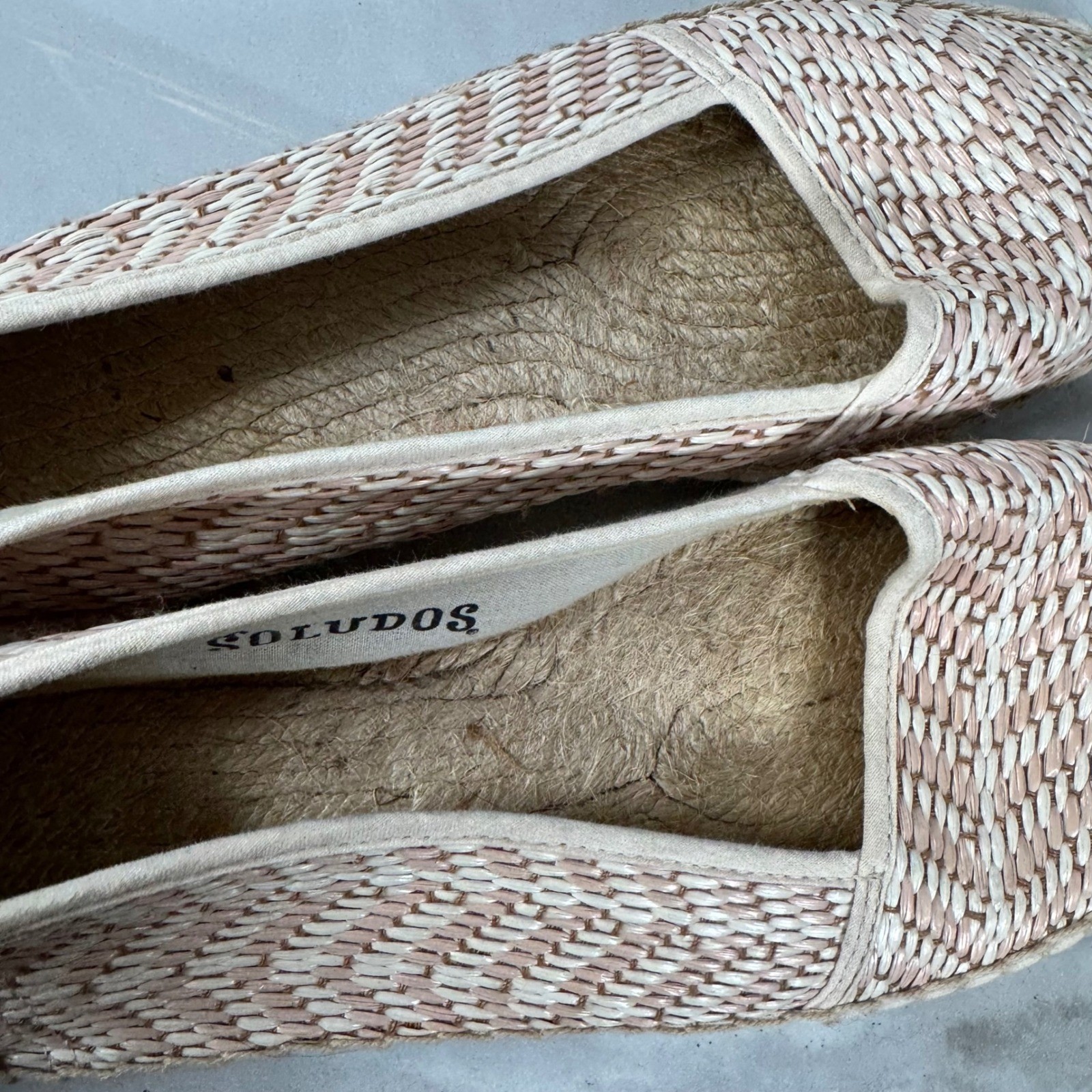 Soludos Woven Espadrilles Slip On Flats Pale Pink White Resort Cruise Size 41