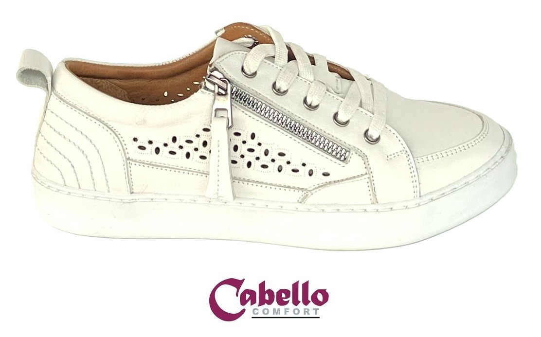 Cabello Shoes Bella Leather Comfort Lace Up Zip Sneakers Cabello Bella White