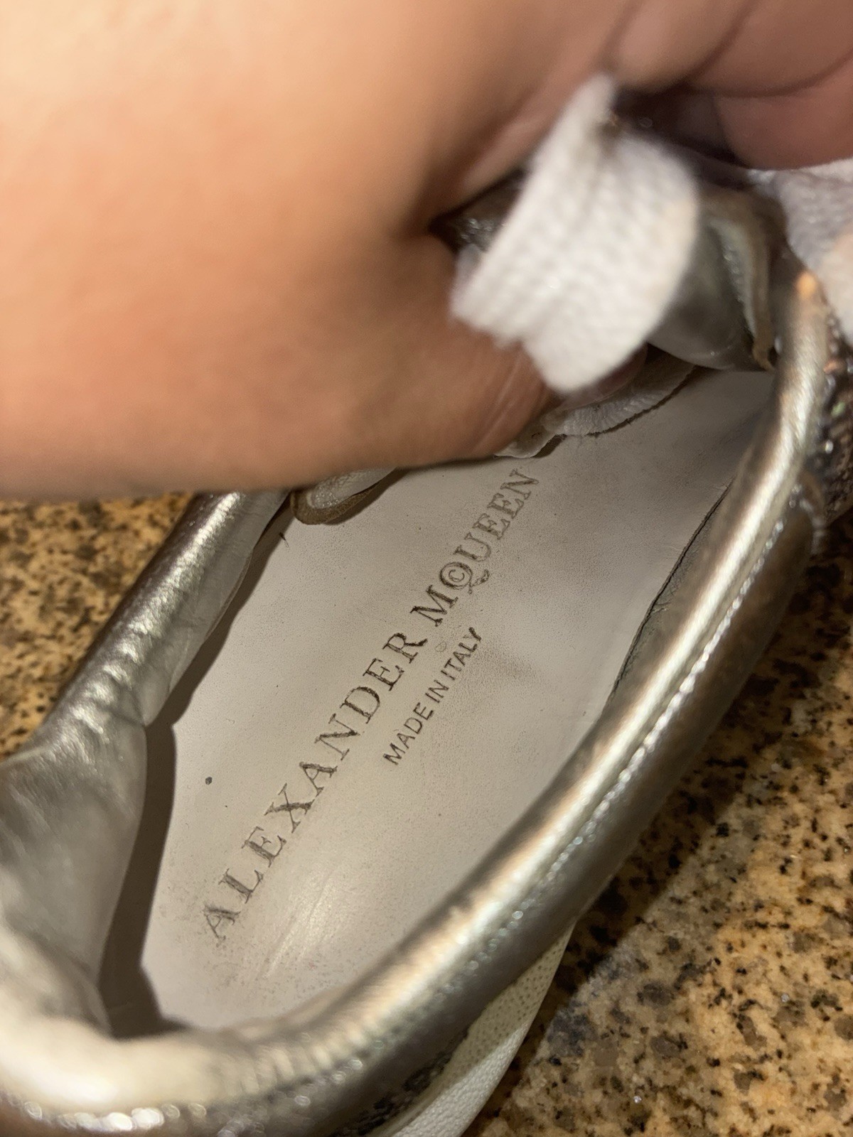 Alexander McQueen Metallic Silver Glitter Oversized Sneakers Size UK 35/US 5