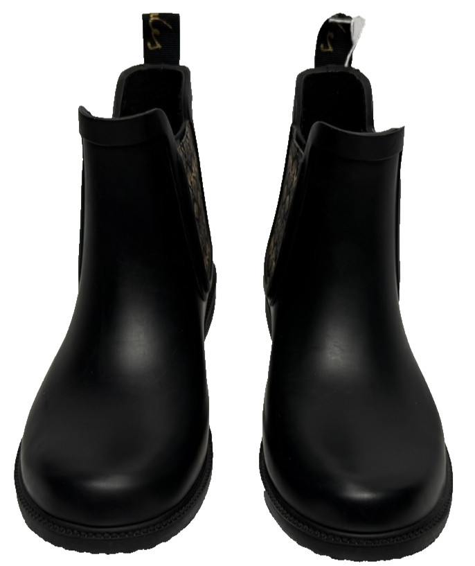Joules Rutland rubber ankle rain Boots in black with a snakeskin pattern size 6