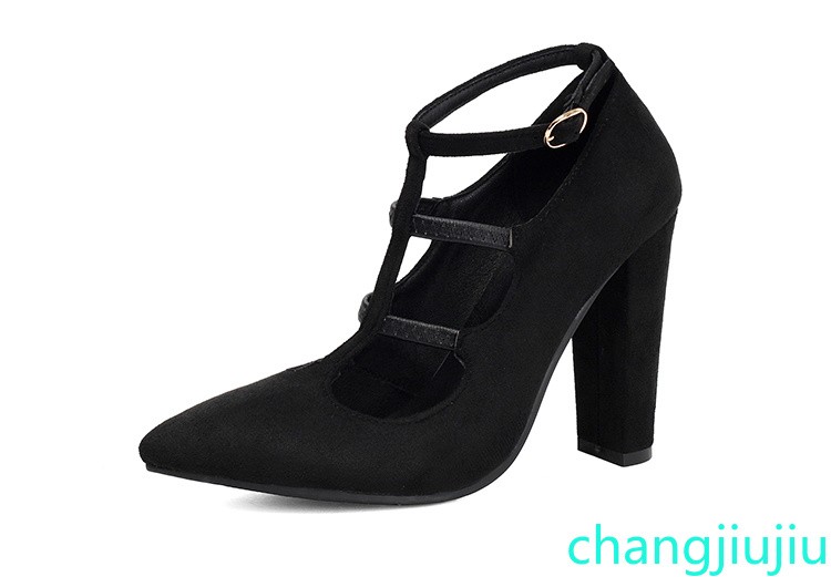 Leopard Print Solid T-Strap Pumps Women Pointed Toe Block Heel Club Formal Shoes