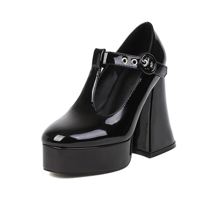 Women’s High Heels T-Strap Platform Casual Mary Jane Faux Leather Pump Shoes SZ