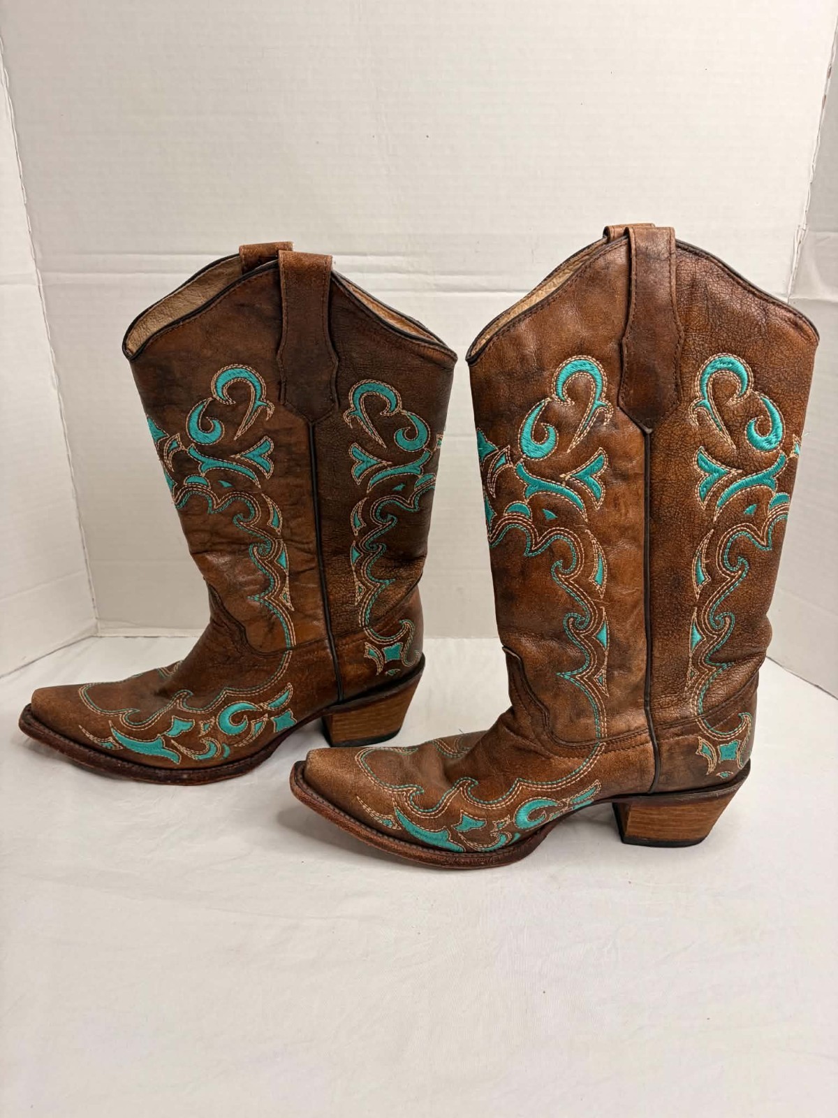 CIRCLE G by CORRAL Boots EMBROIDERED Stitched BROWN / TURQUOISE L5193 Size 9 M