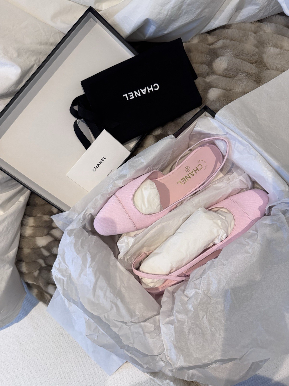 BNIB NEW Chanel 26S Pink Denim Sling Back Flats 38 – Celebrity Must Have