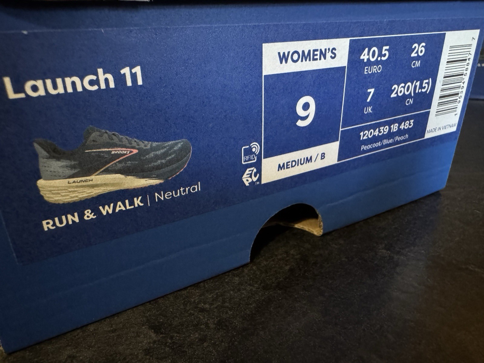 Brooks Launch 11 Women’s Peacoat/Blue/Peach Running Walking Mesh Sneaker 120439
