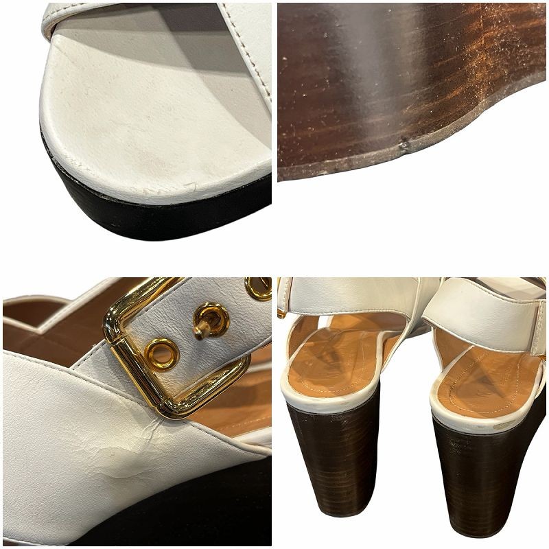 MARNI Sandals Strap Platform Thick Sole Leather 37 24.0cm White /DK ■PN Ladies