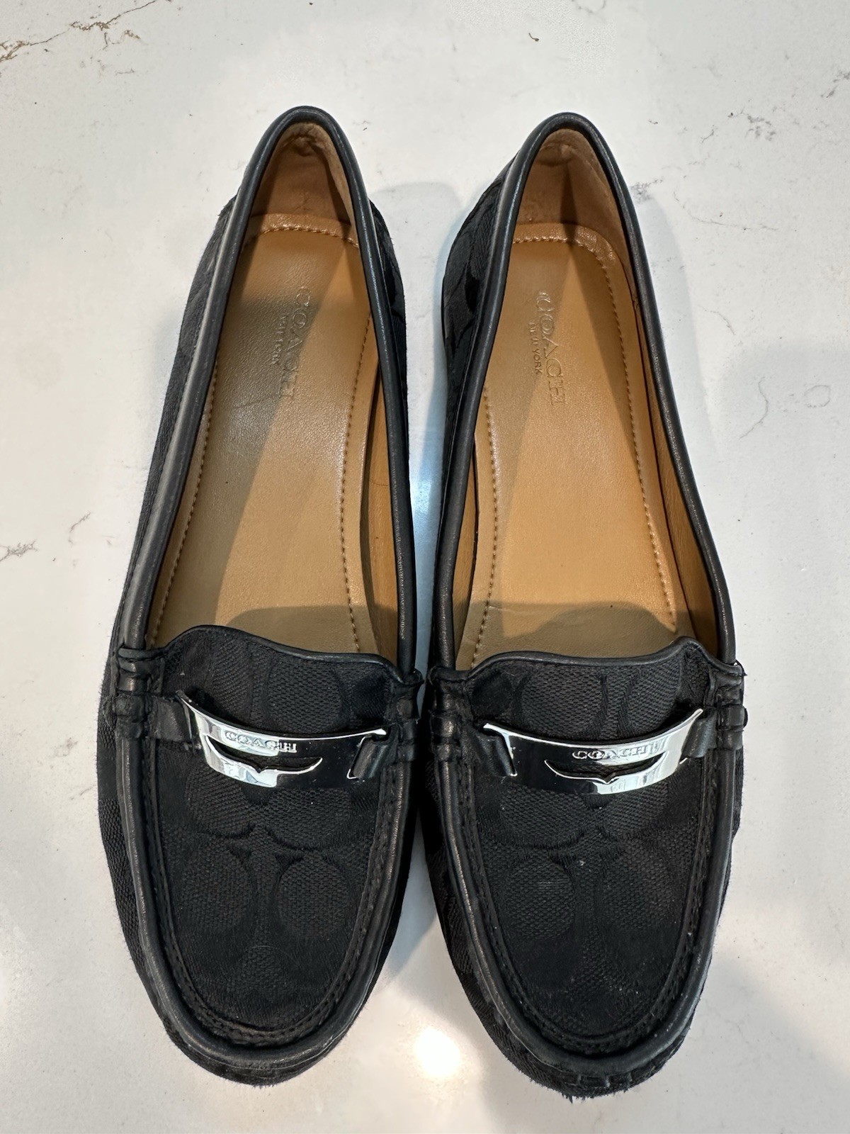 Coach Felisha Signature Jacquard Loafers Black C Silver Tone Accents 8 1/2 A2134