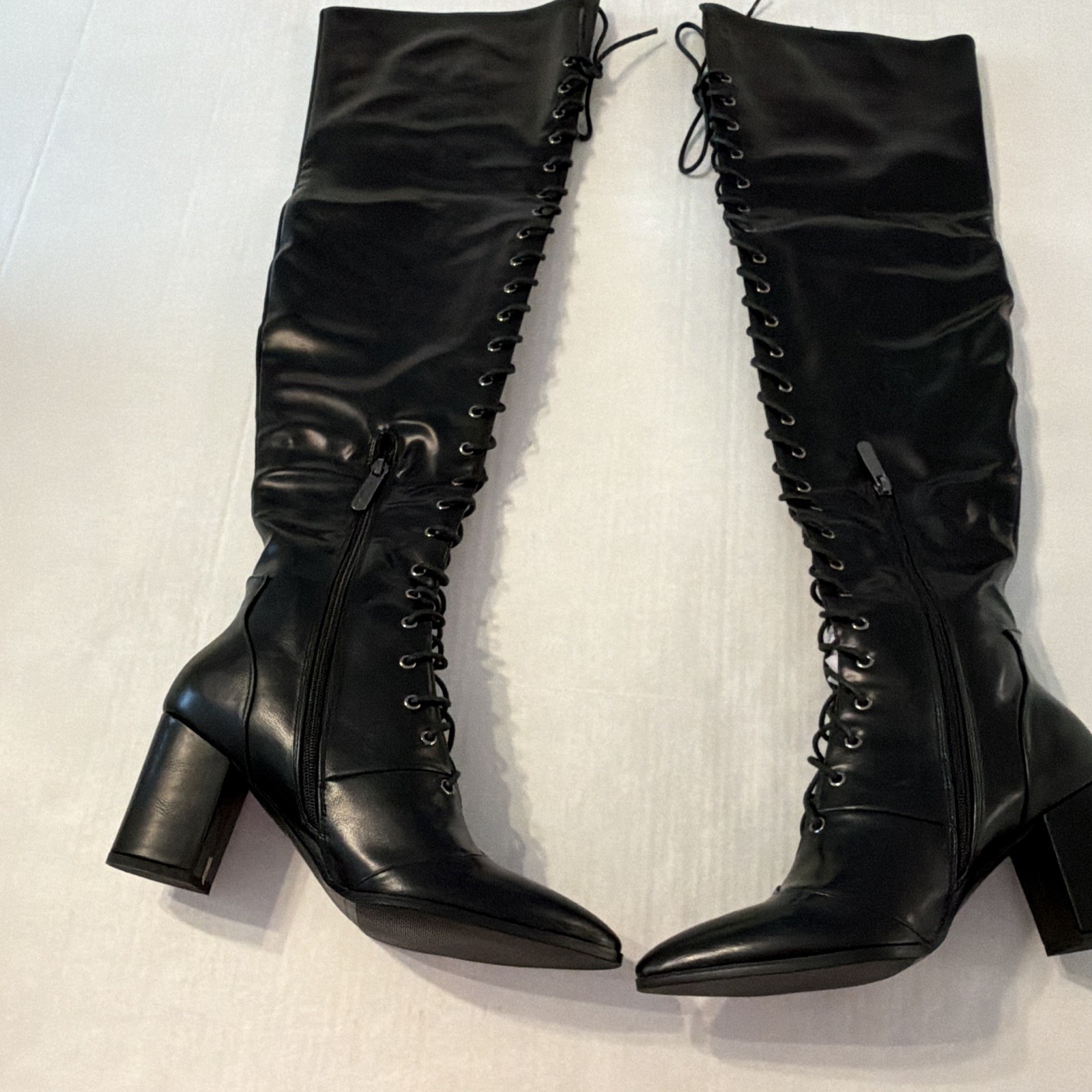 Killstar Occult Luxury Ankh Eveninghill Black Knee High Lace-Up Boots US 8