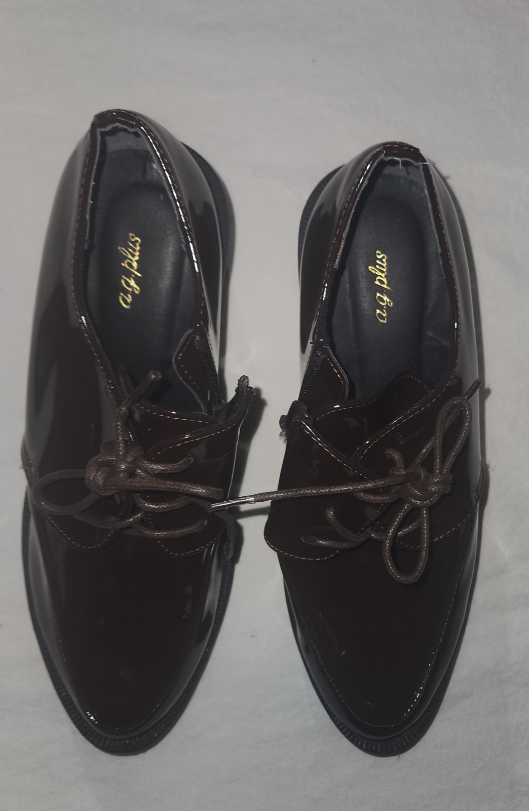Women’s Brown Patent Look Lace-Up Dress Shoes W/ Side Zip Size 7